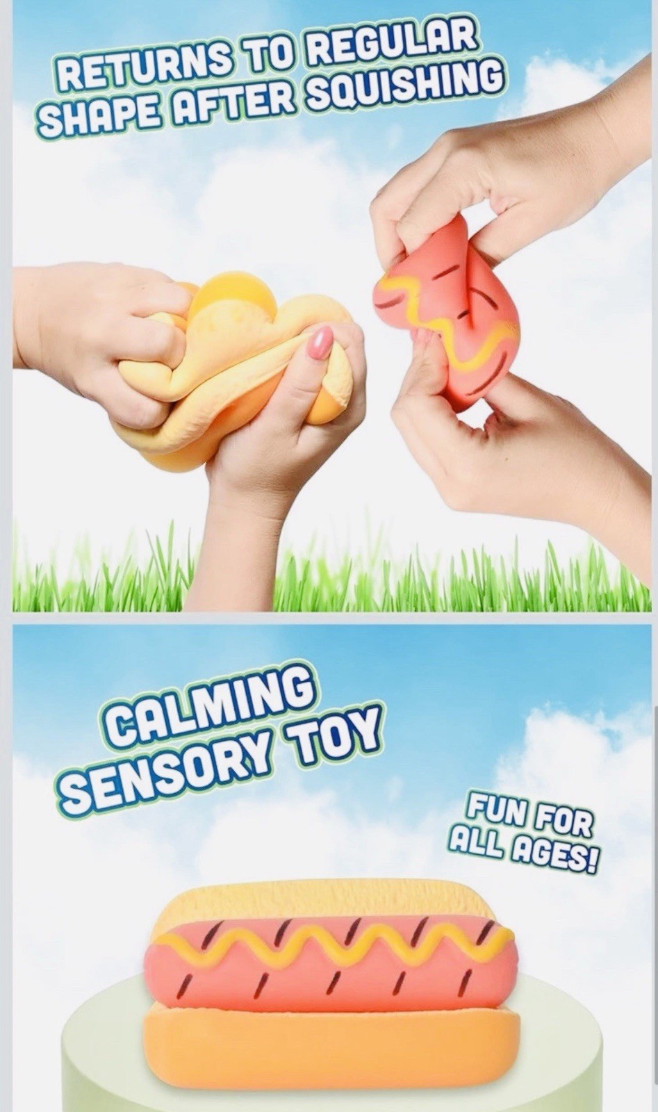 Toymendous Sunny Days Jumbo Hot Dog Squish Sensory Viral Squishy Toy TikTok