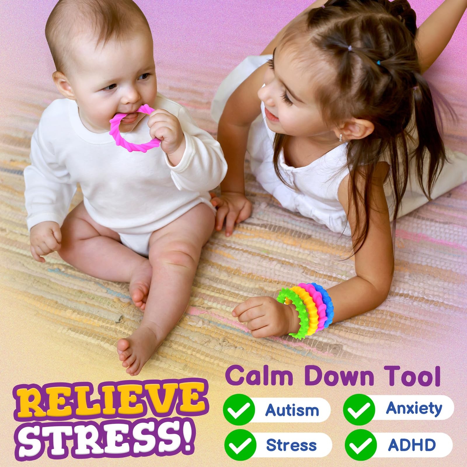 Sensory Fidget Toys Kids Toddlers – 4 Pack Chew 0.63 inches, Colorful