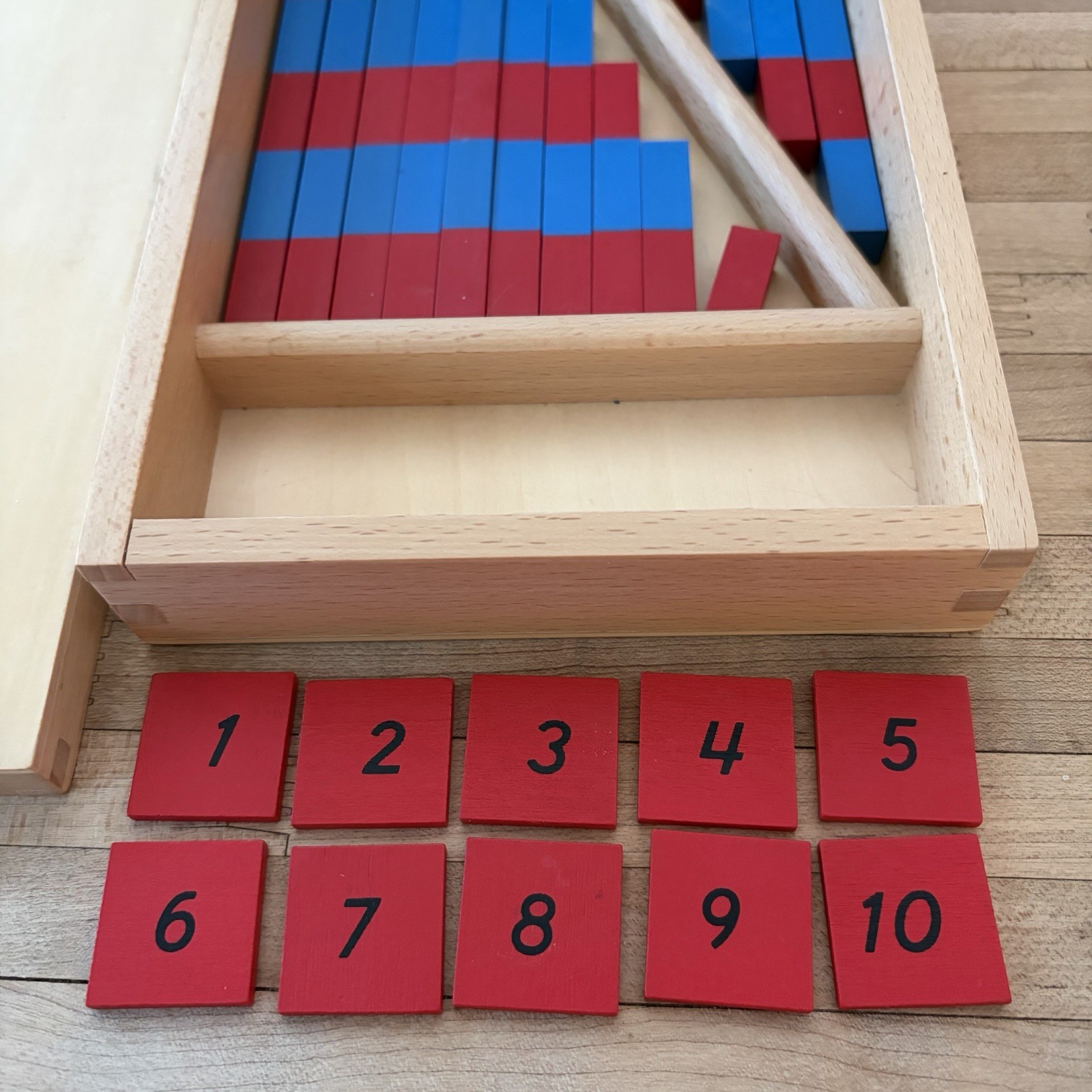 Montessori Mathematics Material Small Numerical Rods with Number Tiles Wood 1-10