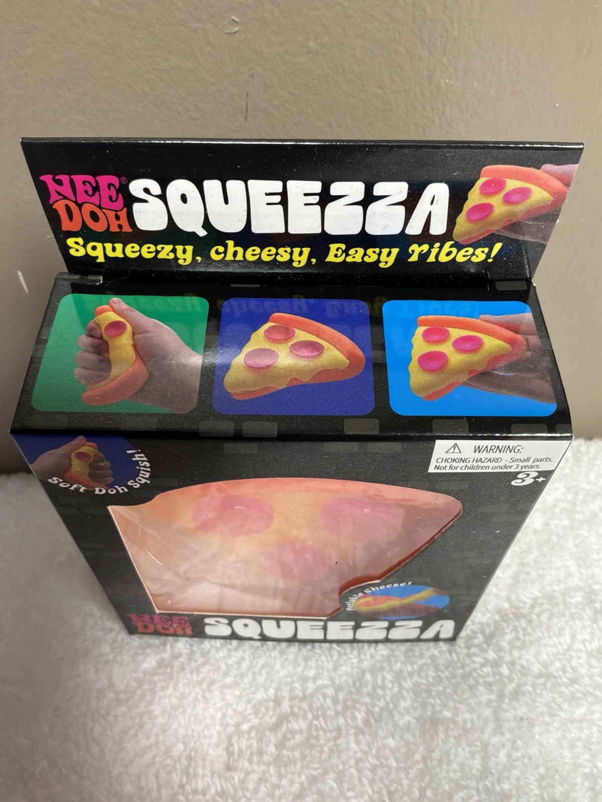 New Squeezza Pizza Nee Doh Squeeze Fidget Toy Orange Crust Faux Pink Pepperoni