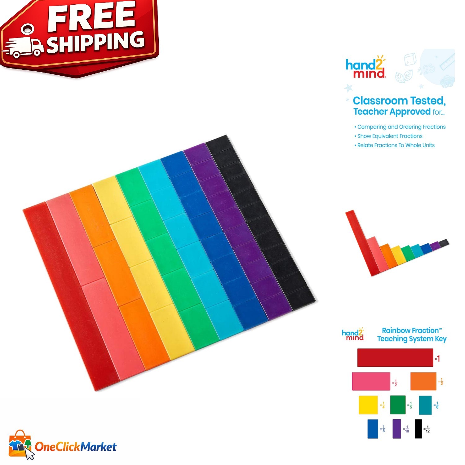 Durable Plastic Fraction Tiles for Hands-On Learning – Montessori 4th Grade Set