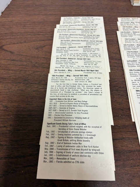 Vtg 1975 Presidents of the United States Flash Cards With Quiz Game Edu-Cards