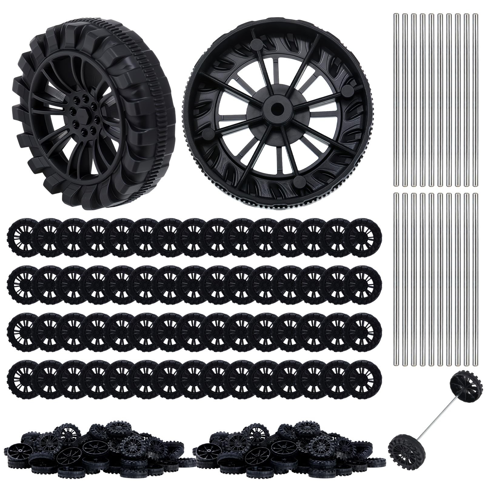 300 Pcs Black Plastic Project Wheels Wooden Car Wheels with 2 mm Hole and 150…