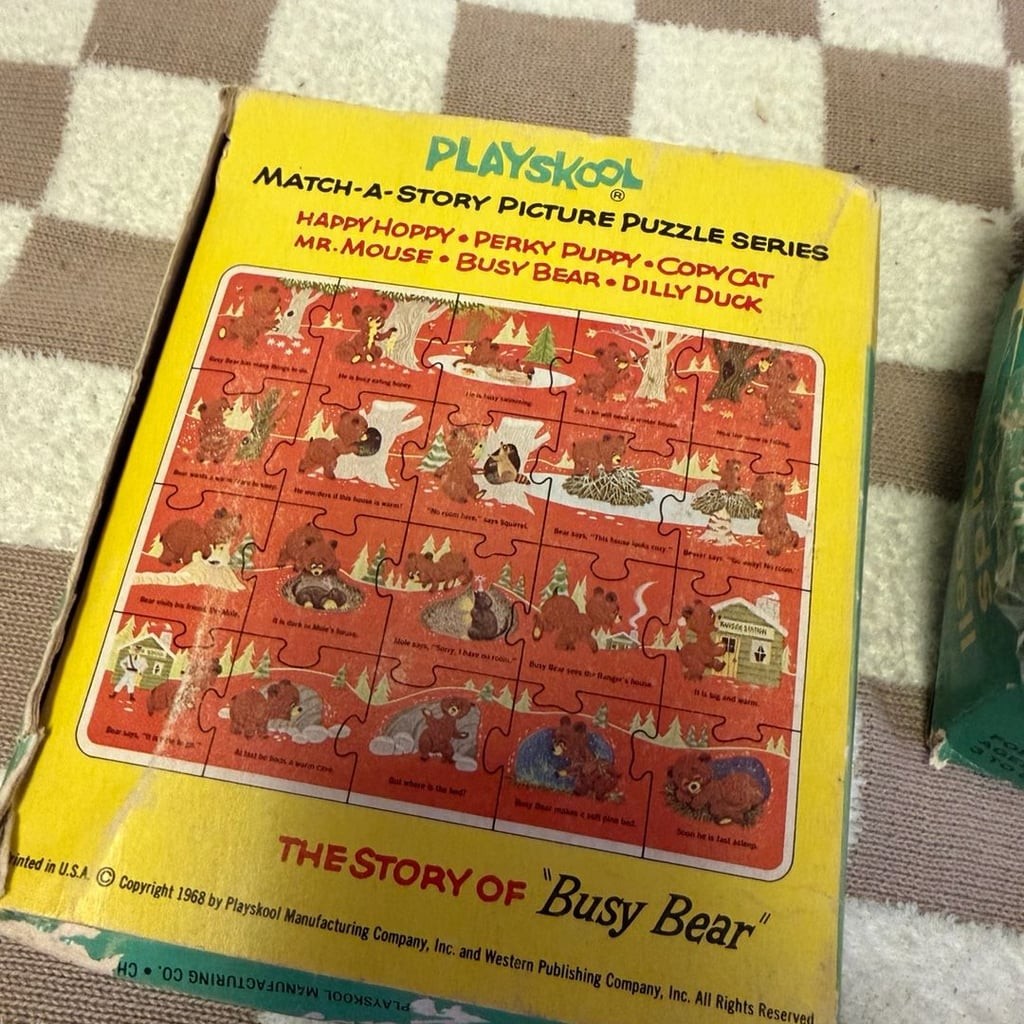 Vintage Playskool Educational Puzzle Lot: Busy Bear Match-A-Story, Words to Spel