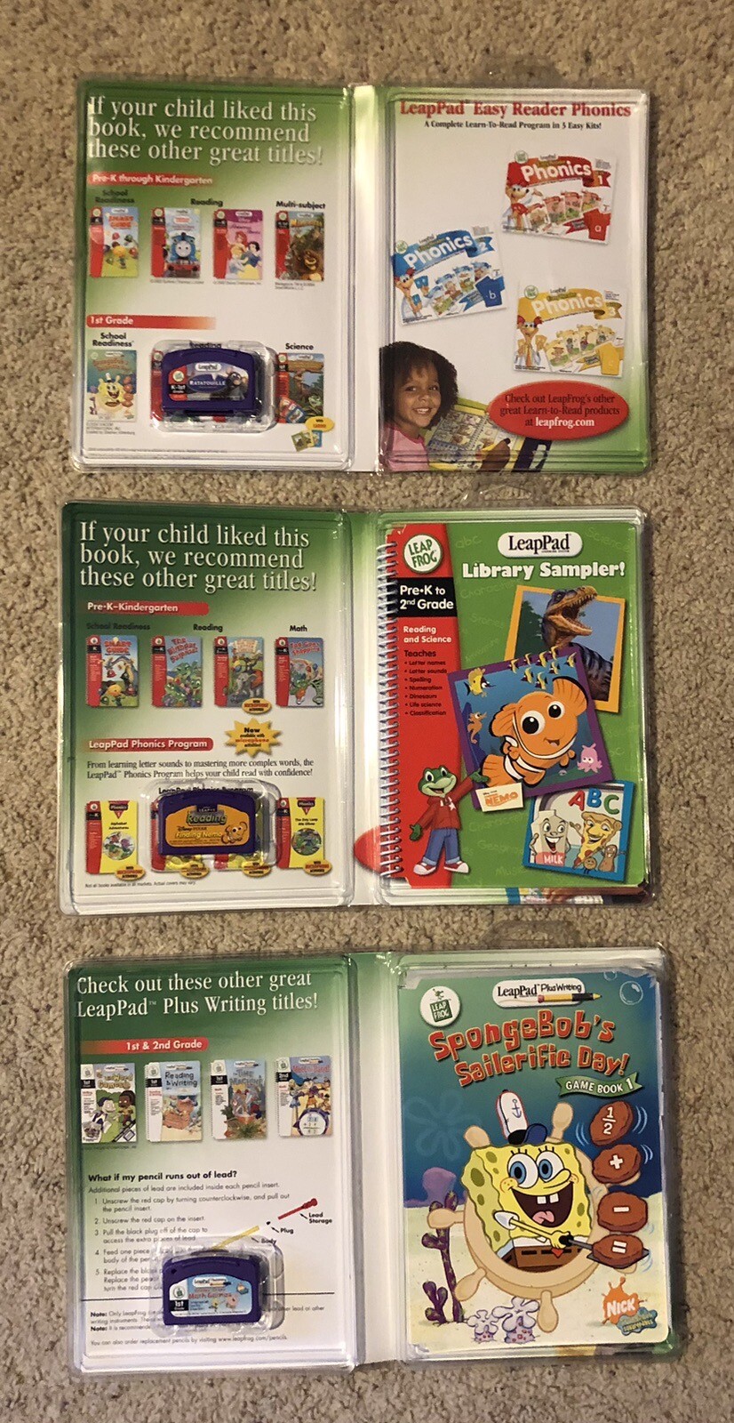 Leap Frog LeapPad Lot of 3 – Ratatouille, Finding Nemo & SpongeBob SquarePants