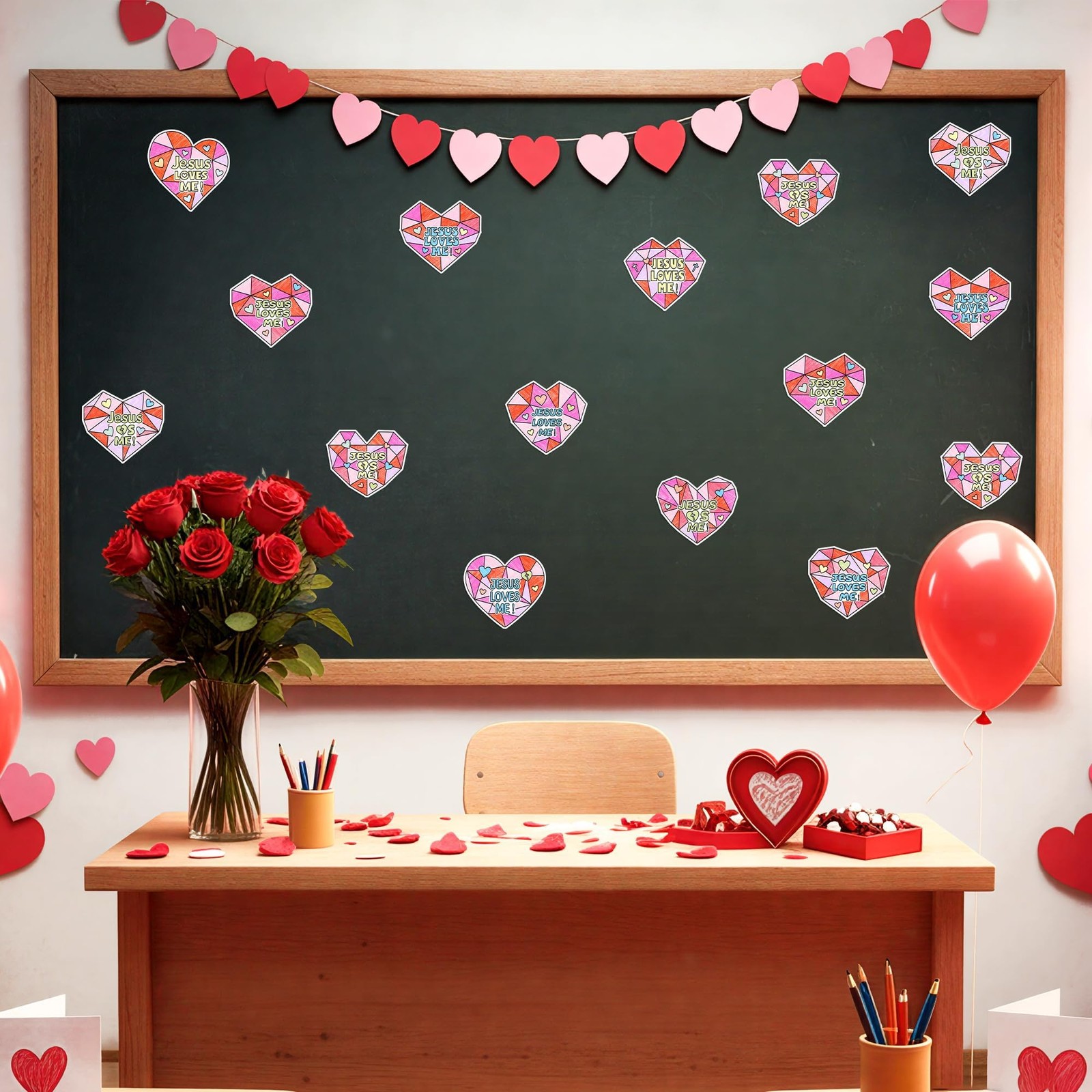 JAPBOR Valentines Christian Coloring 4.8 x 4.3 inches, Red, Pink, Yellow
