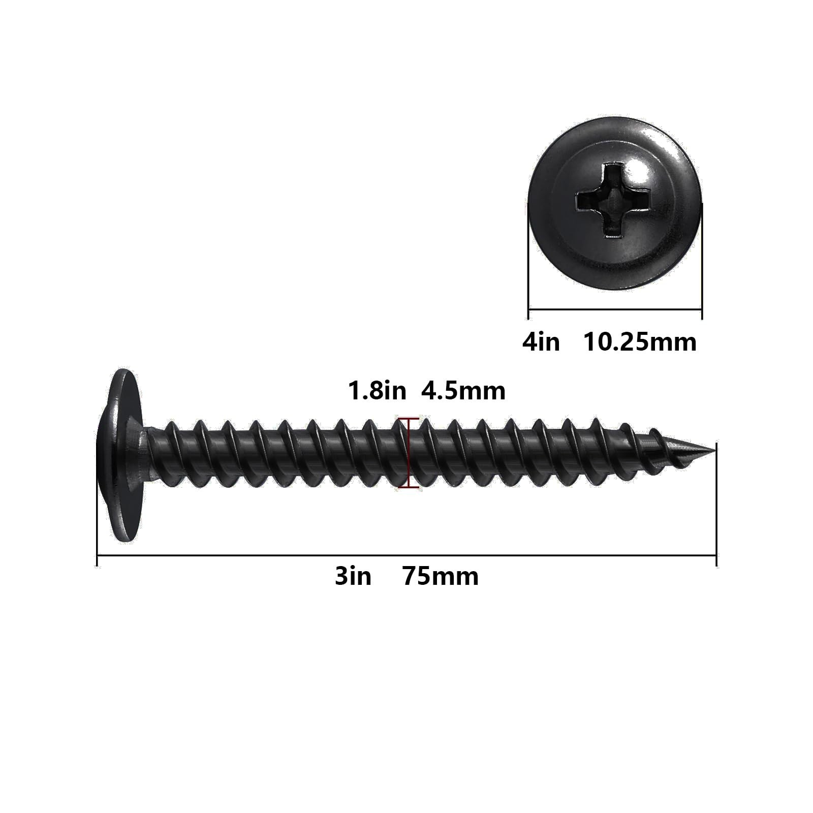 (60 pcs) Wensilon #10×3″ Black Phillips Truss Head Wood Screws Quick Metal