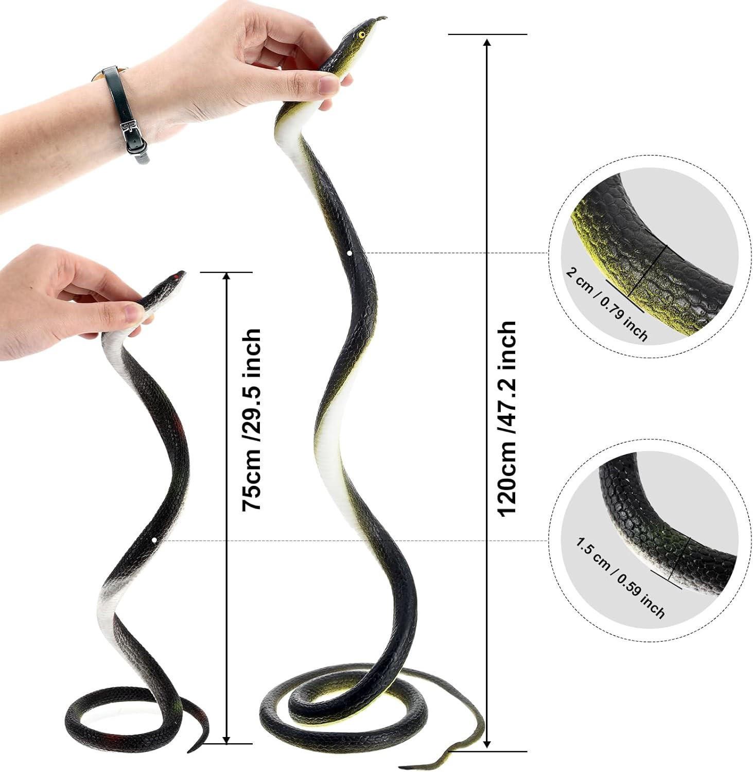3 Pieces Rubber Snakes Realistic Large Lifelike Fake Style 1 3