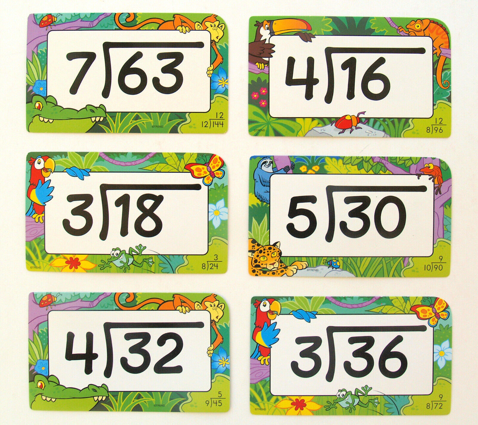 3 MATH FLASH CARDS—SUBTRACT + DIVISION—BASIC FACTS—COLORFUL—STORAGE BOXES