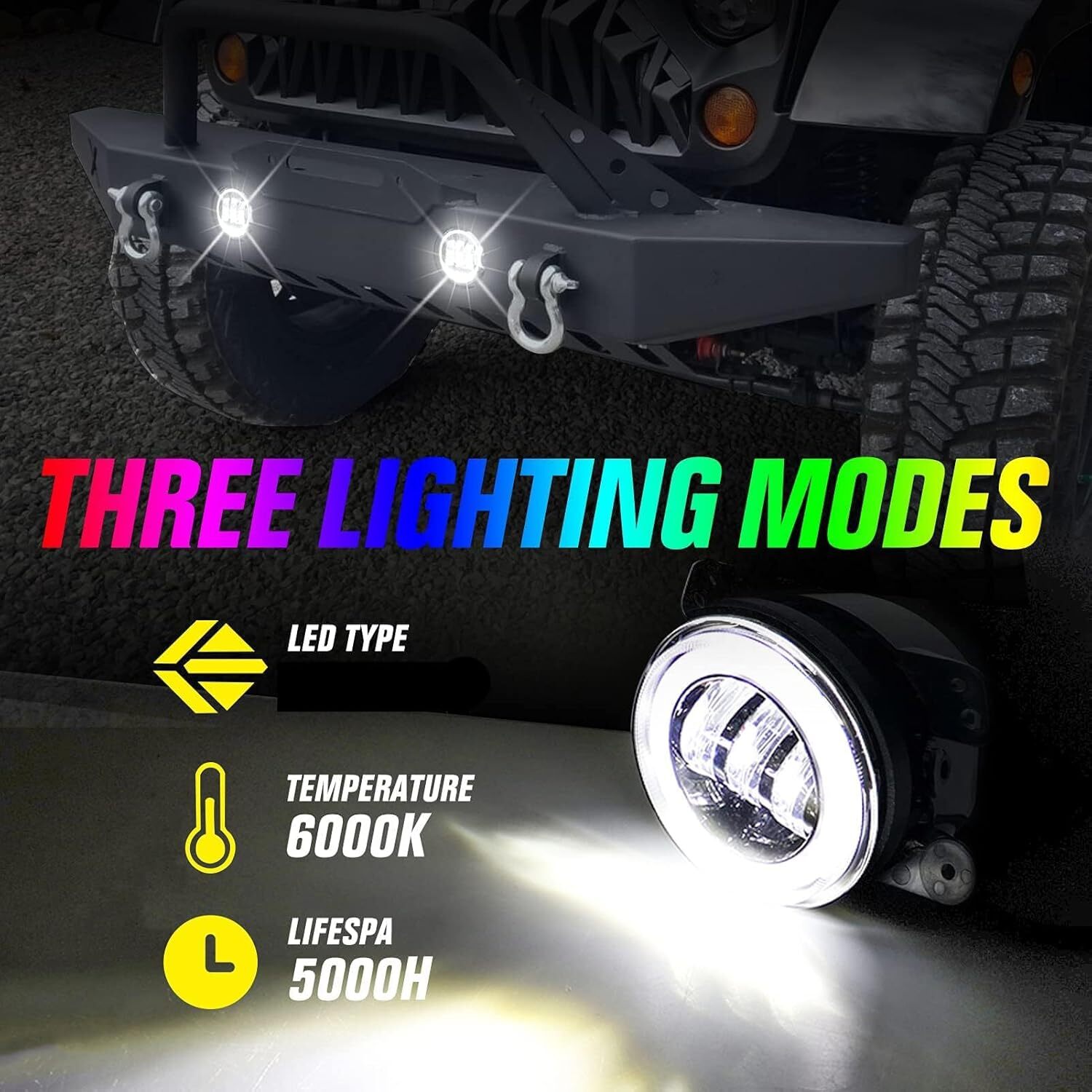 4 Inch Halo RGB Fog Lights for JK,JK LED Fog Light with Halo Ring APP Control
