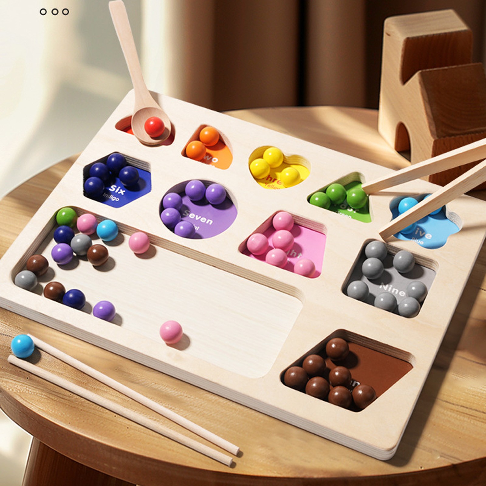 59PC Wooden Bead Counting Math Board Matching Color Sorting Game for Age 3+ Kids
