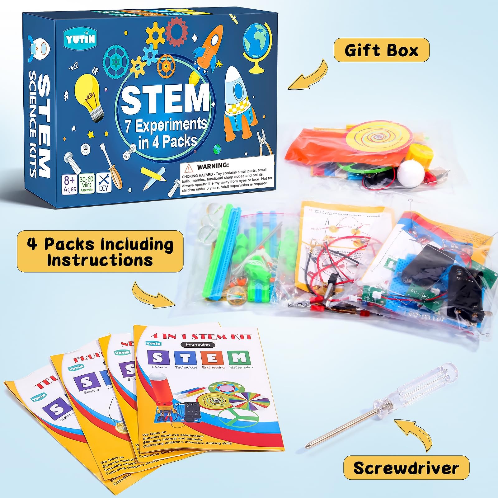 4 Set STEM Science Kits for Kids Age 8-12, 2.5 x 3.5 x inches, Colorful