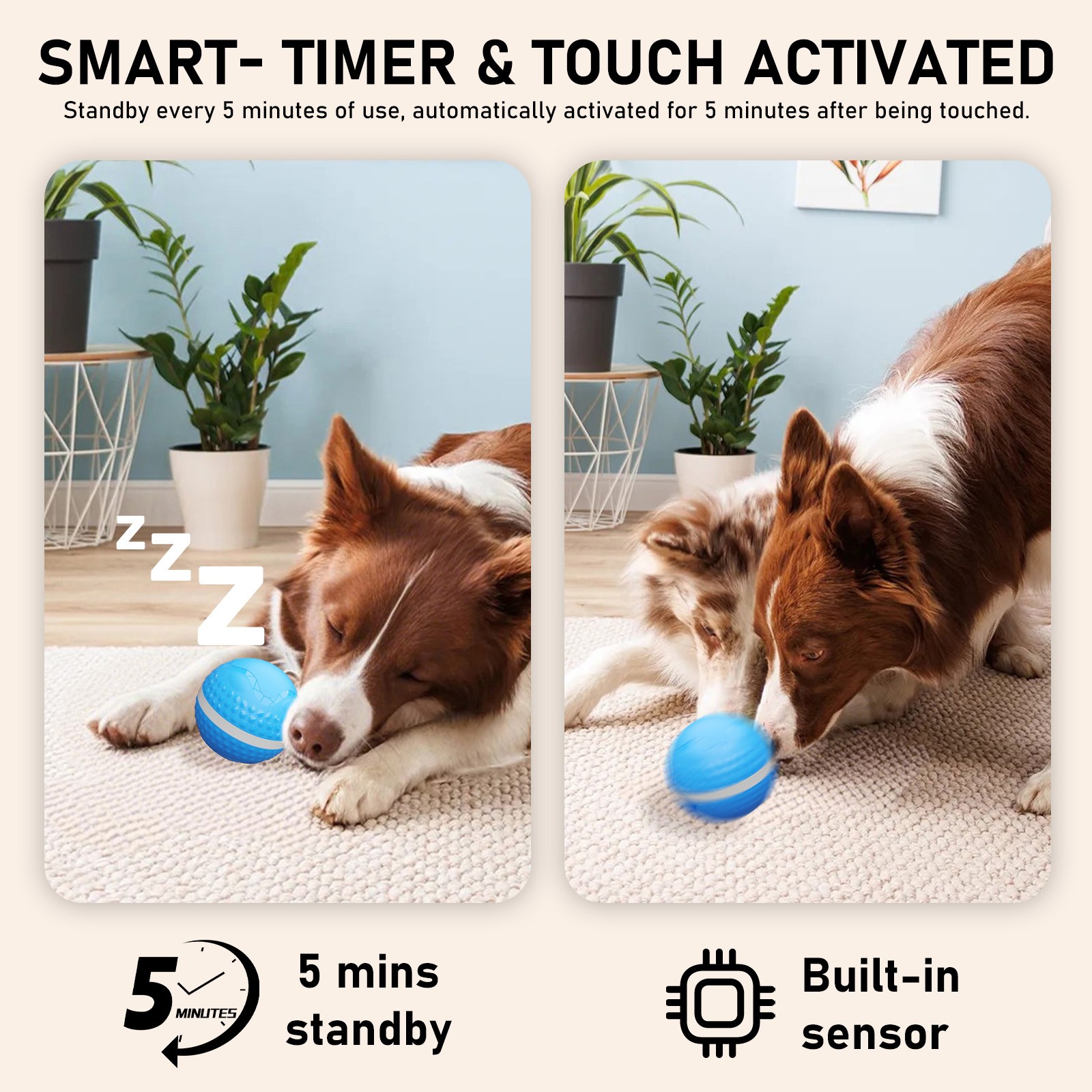 Smart Interactive Dog Toys, Automatic Moving Ball With Lighting Modes, Interact