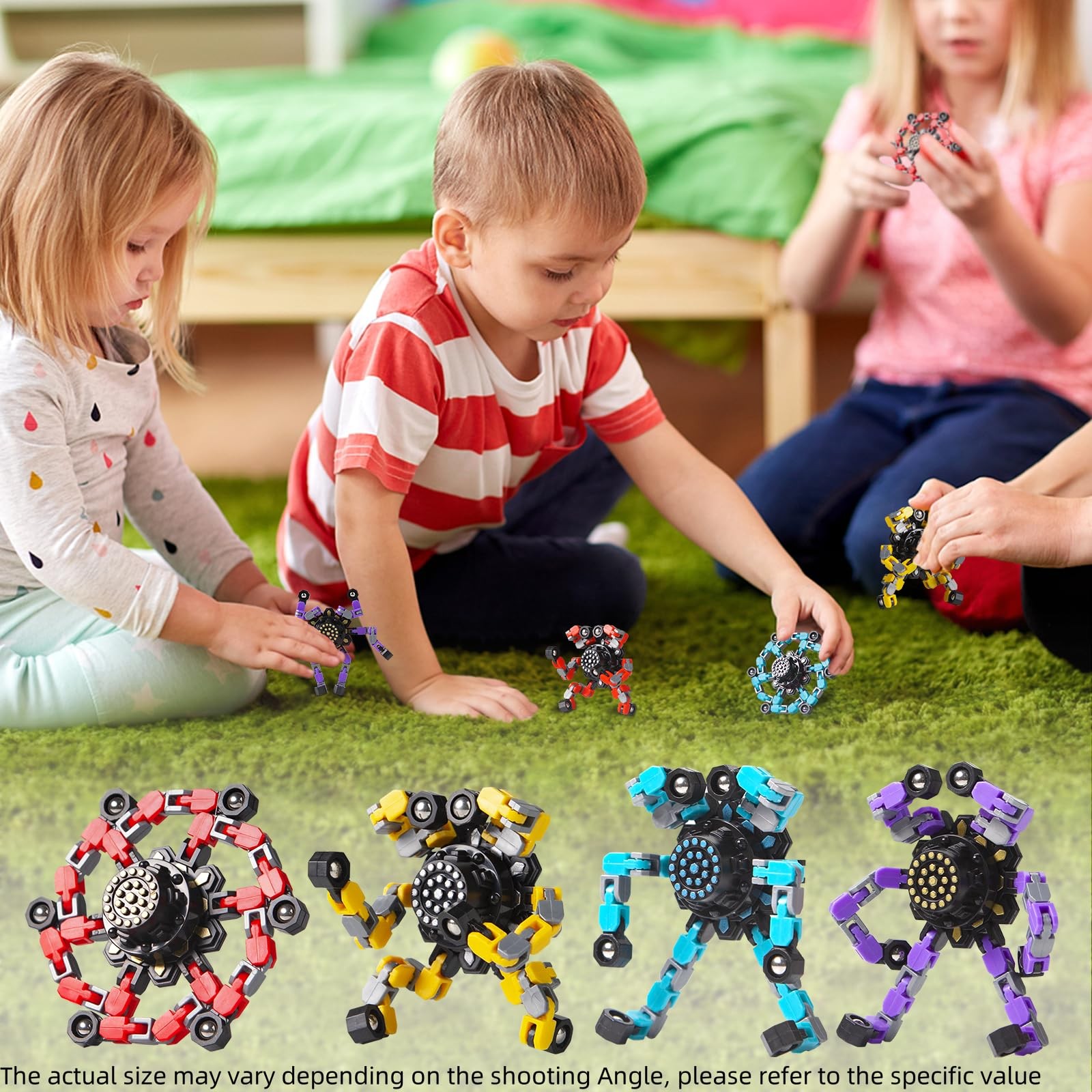 Gokeey Transformable Fidget Spinners Toys 4 Pcs Small, Red,yellow,blue,purple