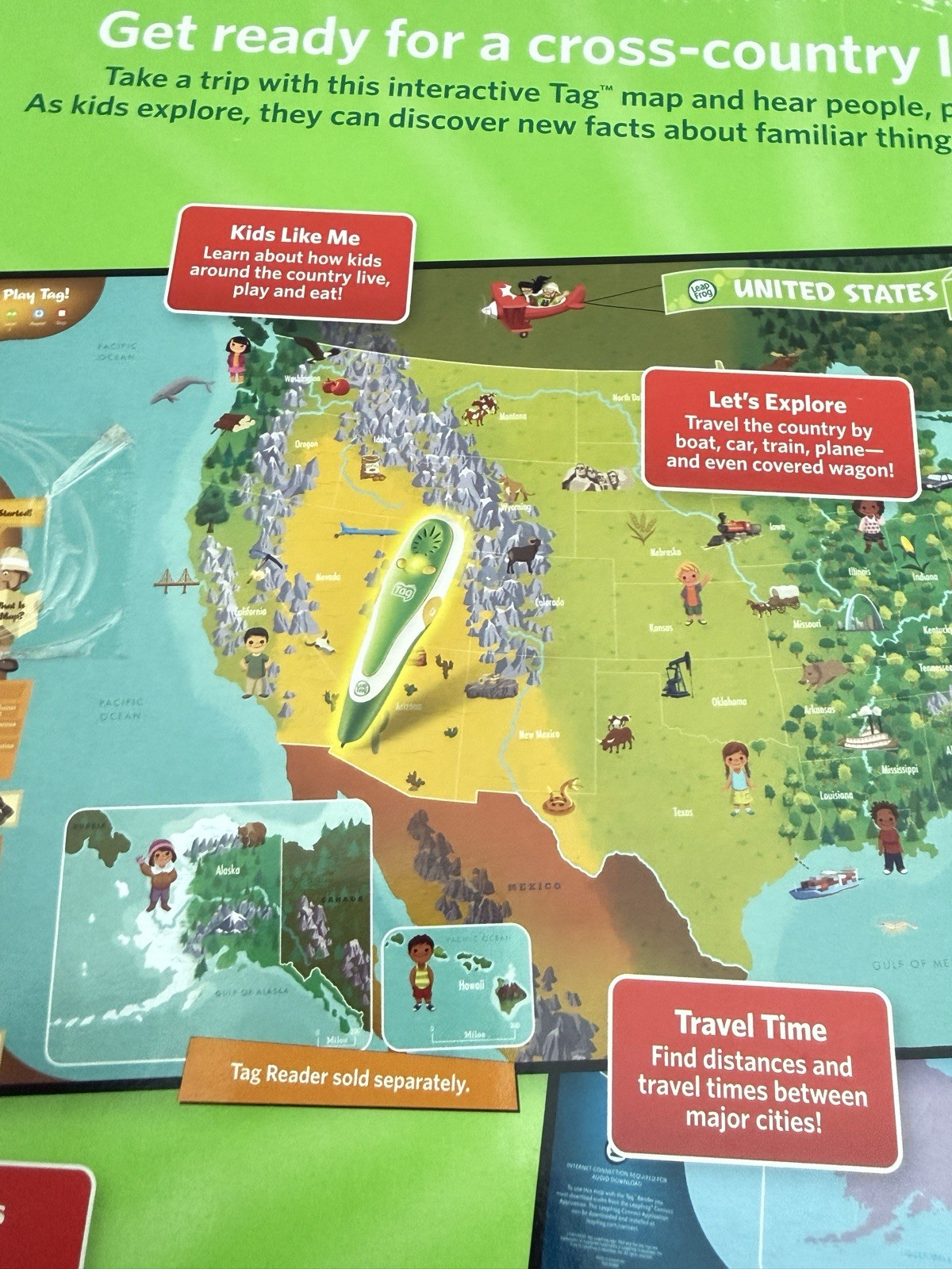 Leap Frog Tag Interactive United States Map 2-Sided Jumbo 35″ x 20″ Used