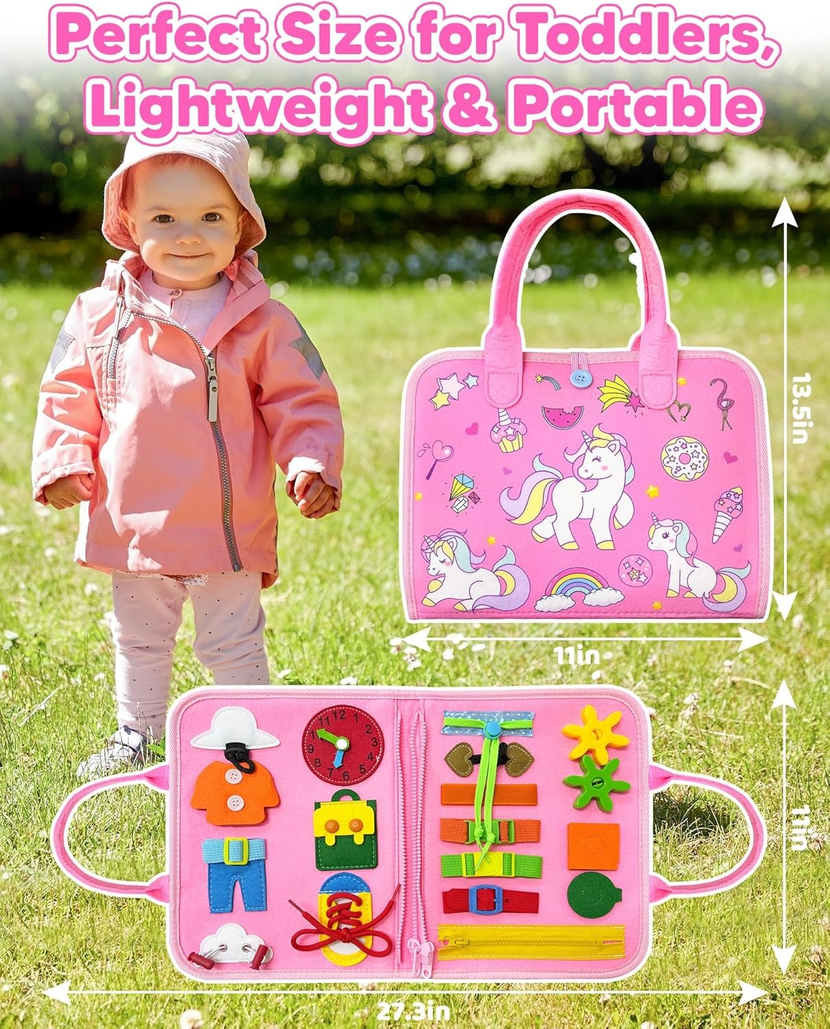 Toddler Busy Board Montessori Toys for 1 2 3 4 Year Old Girl Birthday Pink