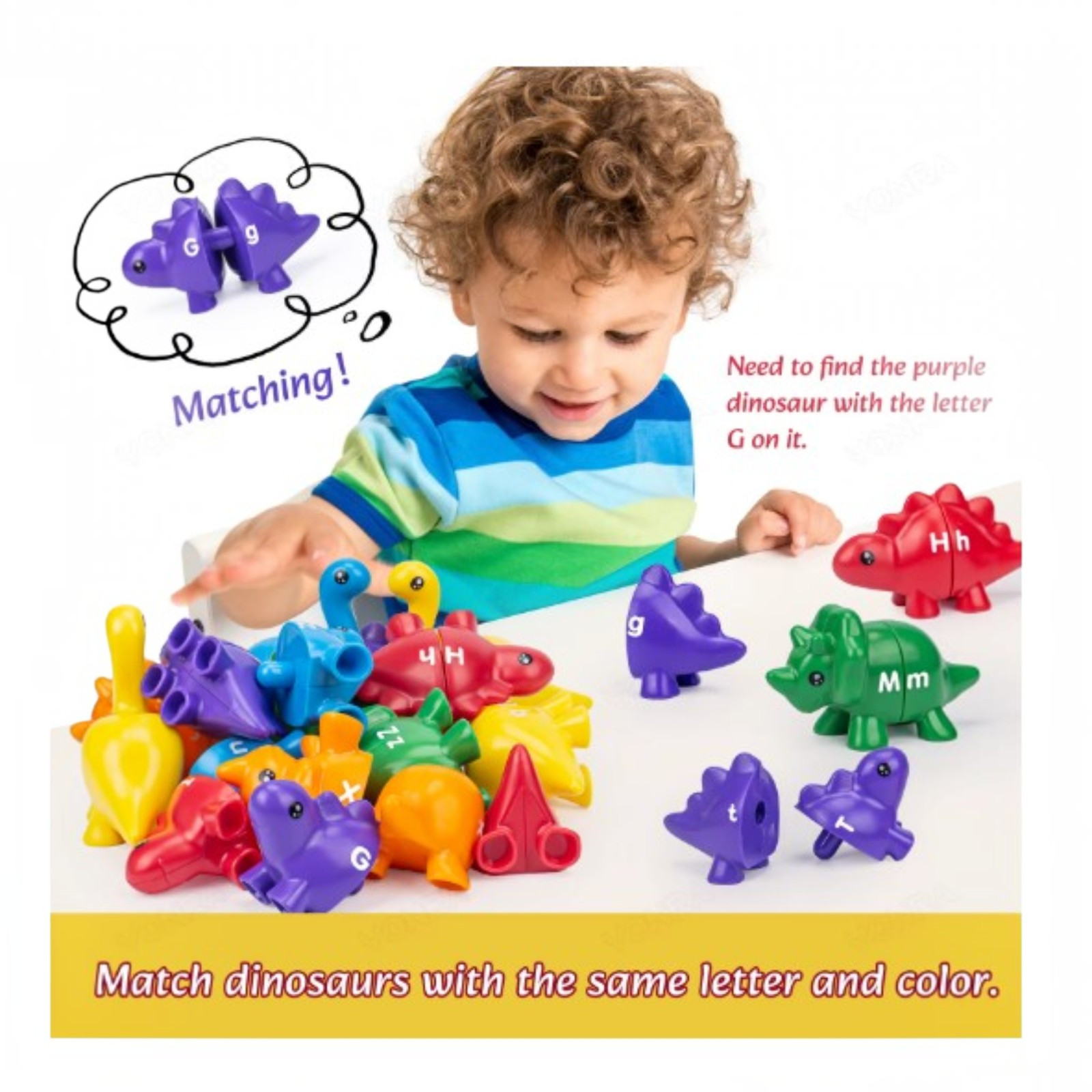 Dinosaur Matching Learning Toy with Storage Bucket for Kids Graphic Style