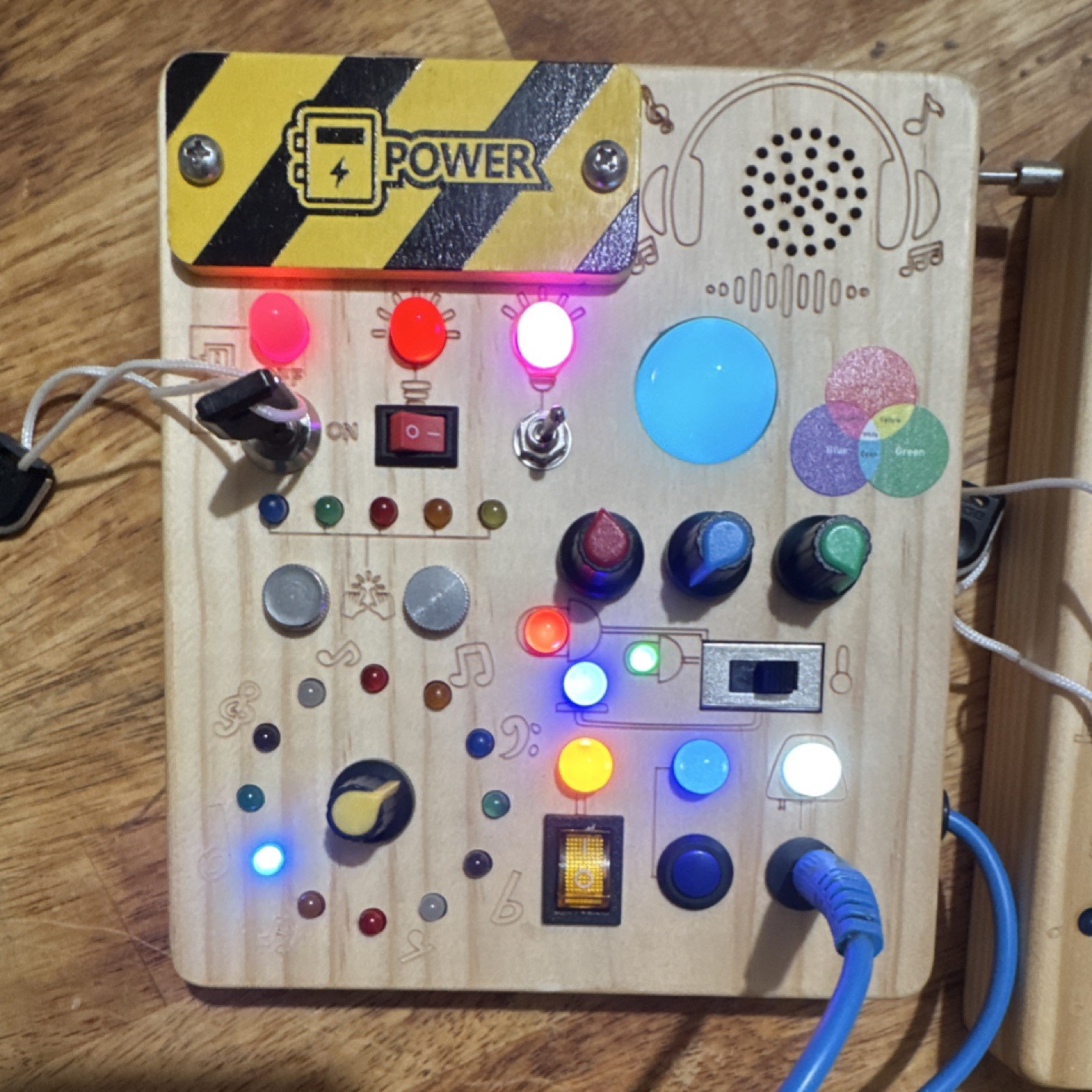 Wooden Electronic Busy Board w/ Lights & Switches, ABC Alphabet Learning Board