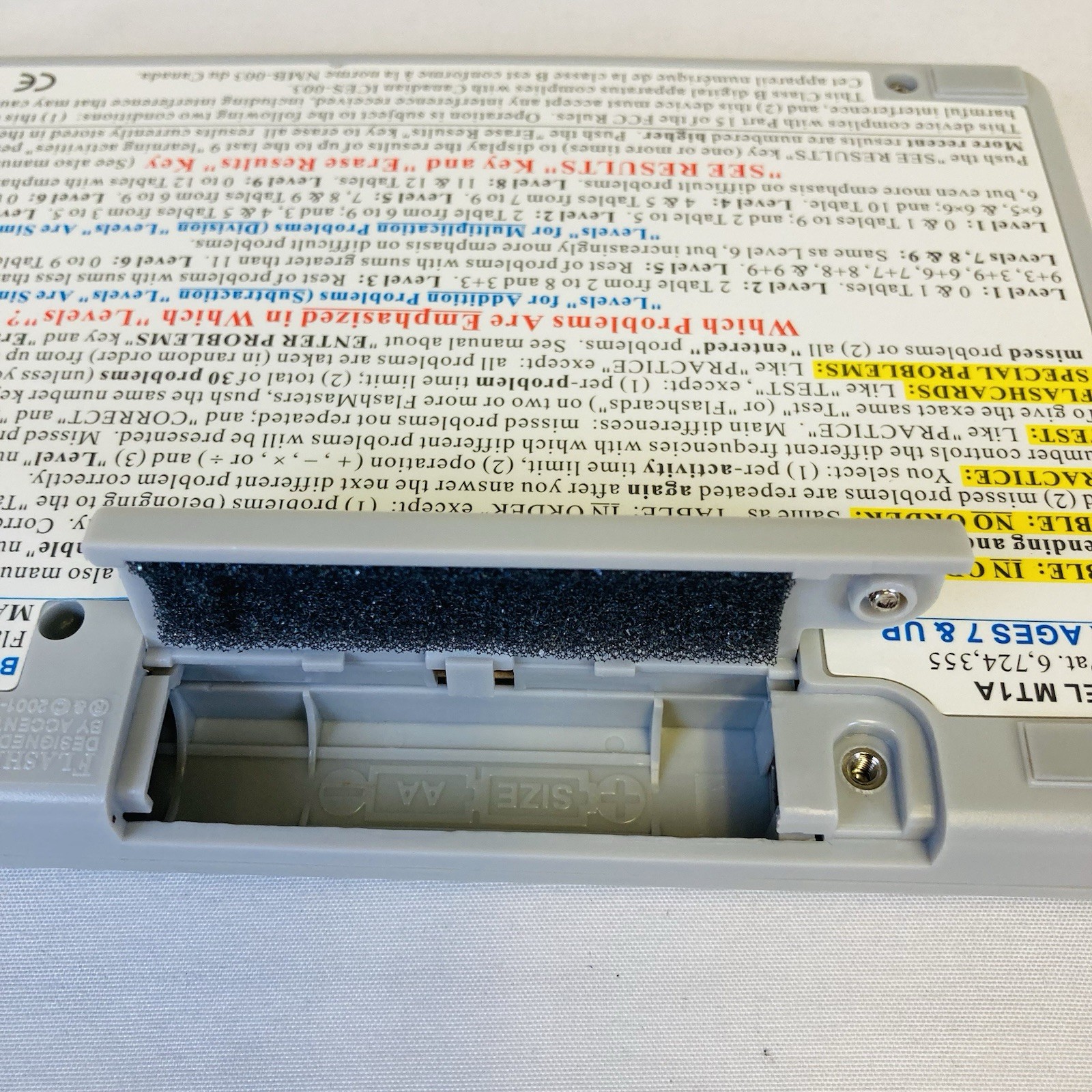 FlashMaster MT1A Electronic Learning Tool Math Tables With Instruction Manual