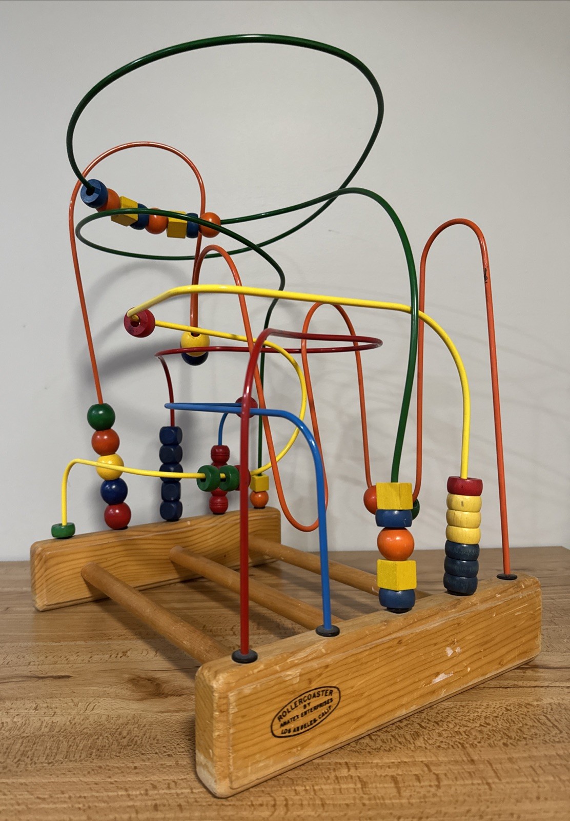 Vintage Anatex Large Educational Rollercoaster Bead Maze Metal & Wood 15x13x21
