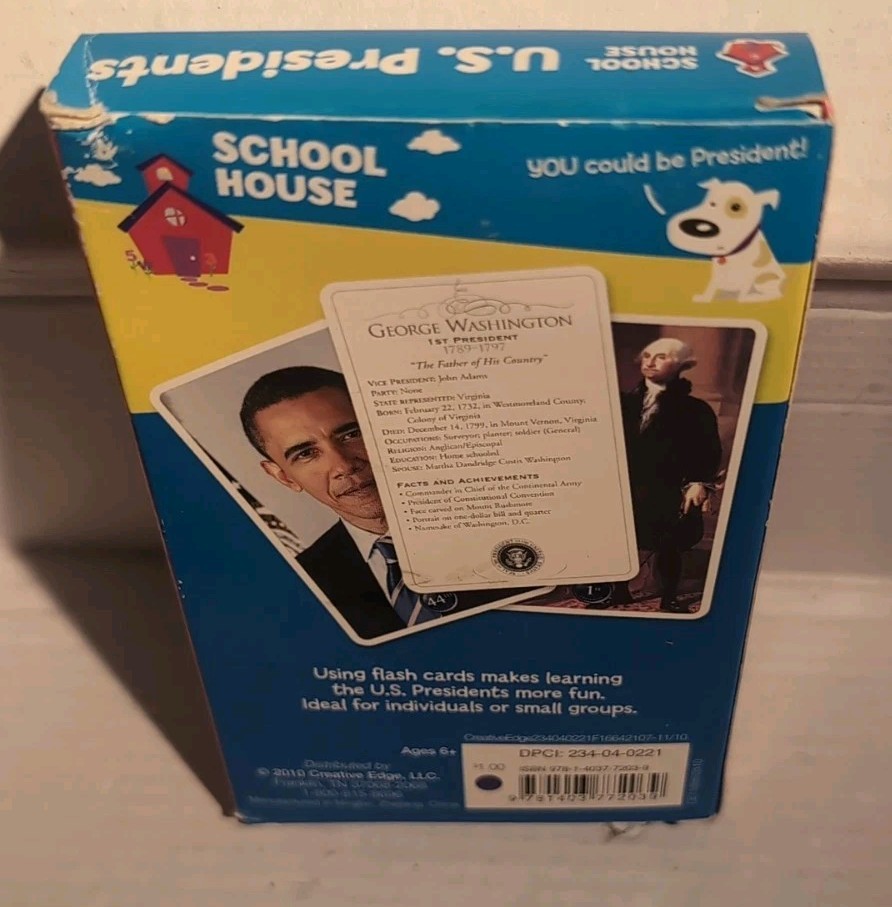 U.S. Presidents 48 Flash Cards Up to Obama School House 2010 Education Learning