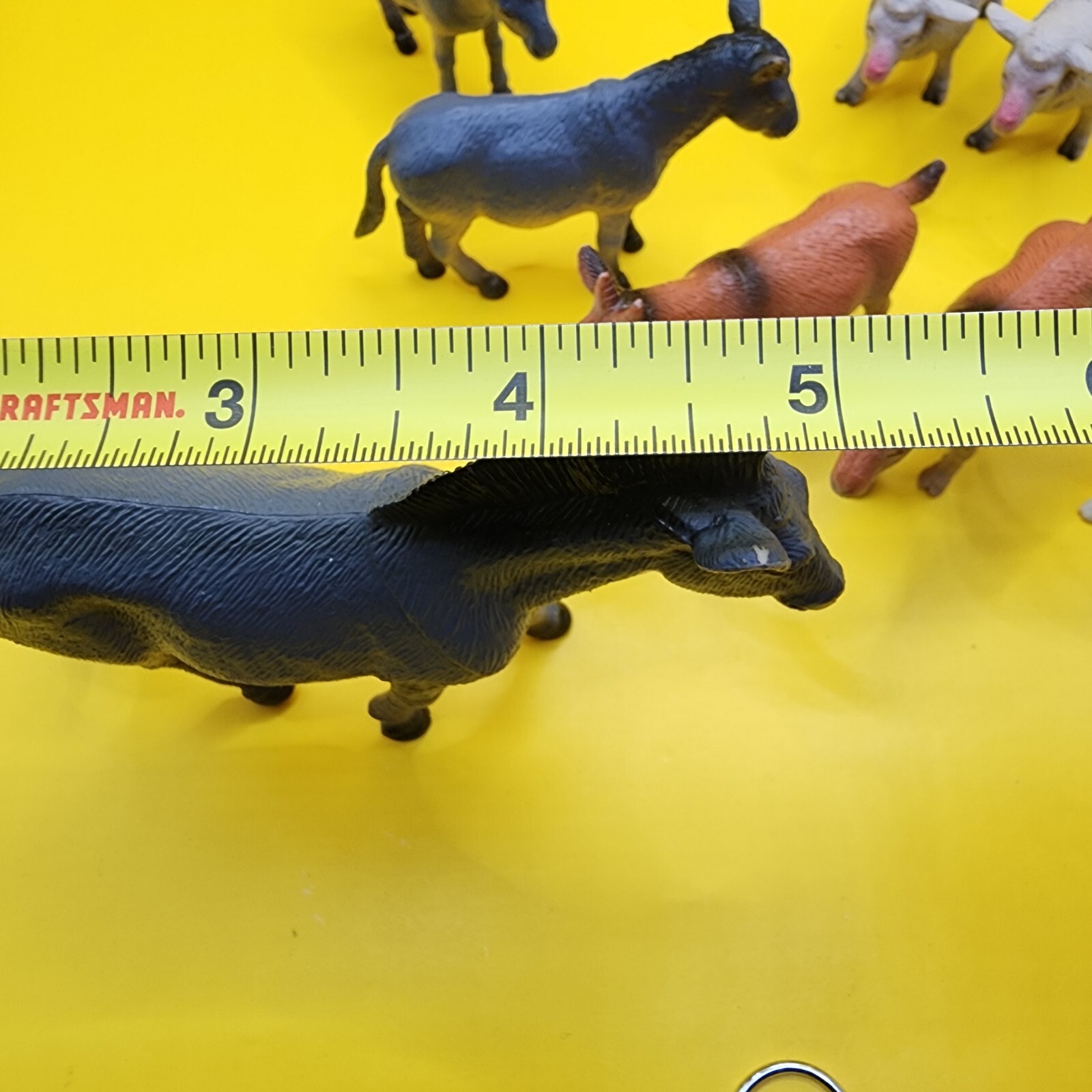 9 Toy Animals 3-5″ Mixed Lot Cows Donkeys Sheep Goats Elk