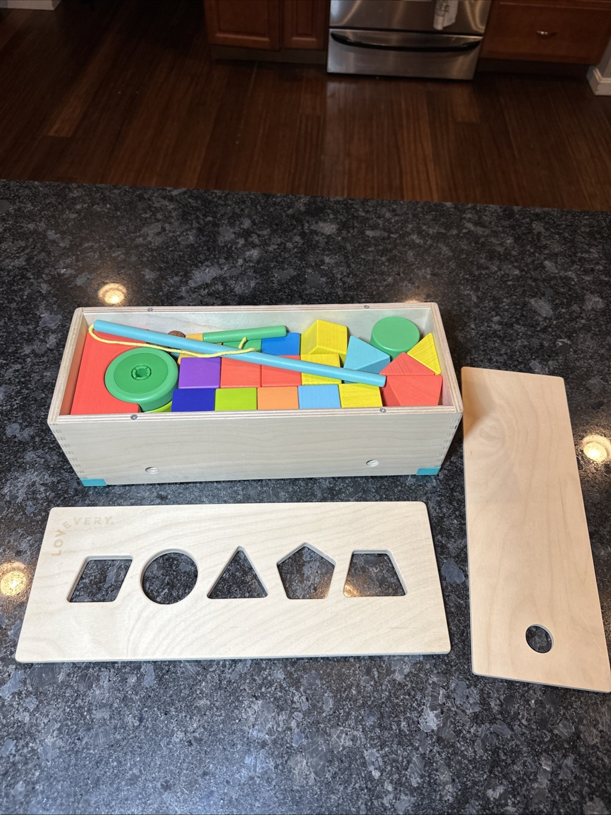 LOVEVERY The Block Shape Wooden Montessori Kids 68 pieces PREOWNED