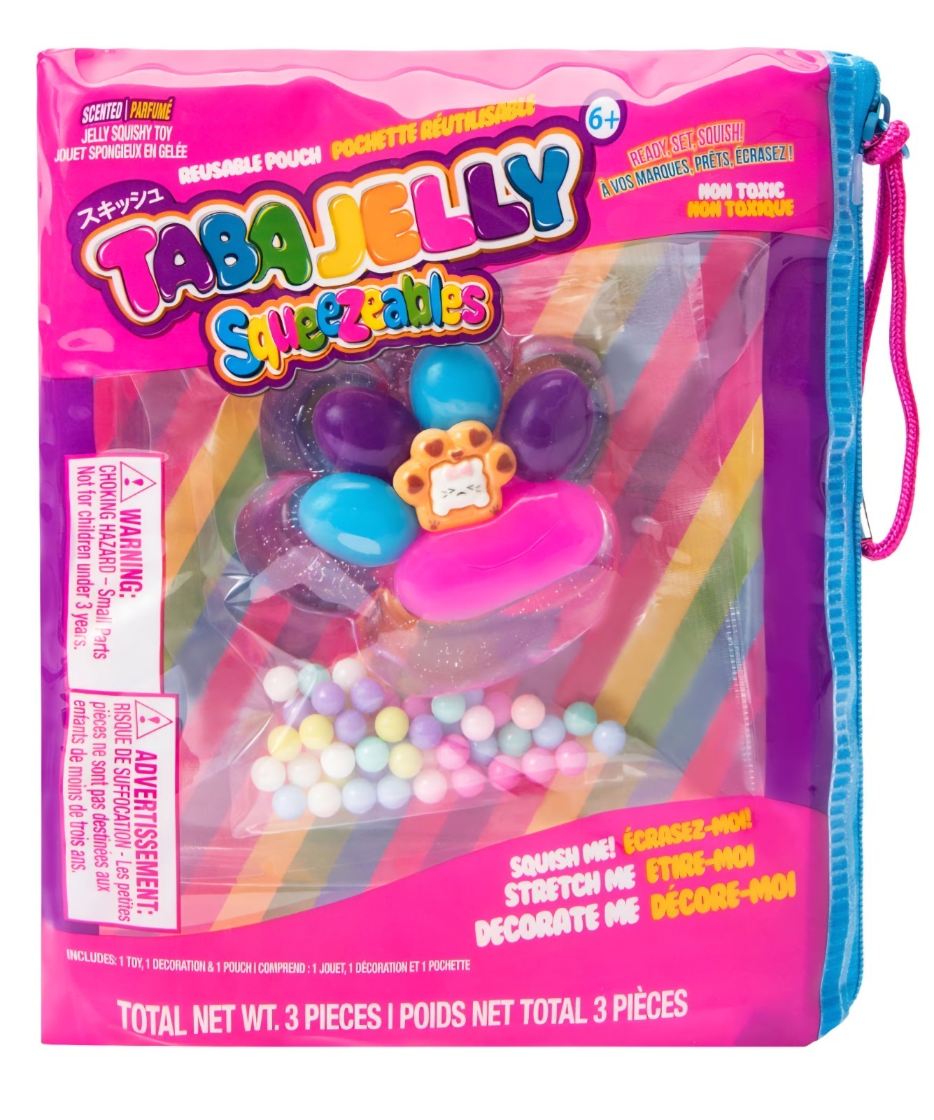 Taba Jelly Squeezeables Sparkle Paw Squishy, Glitter Paw Print Squeeze Toy