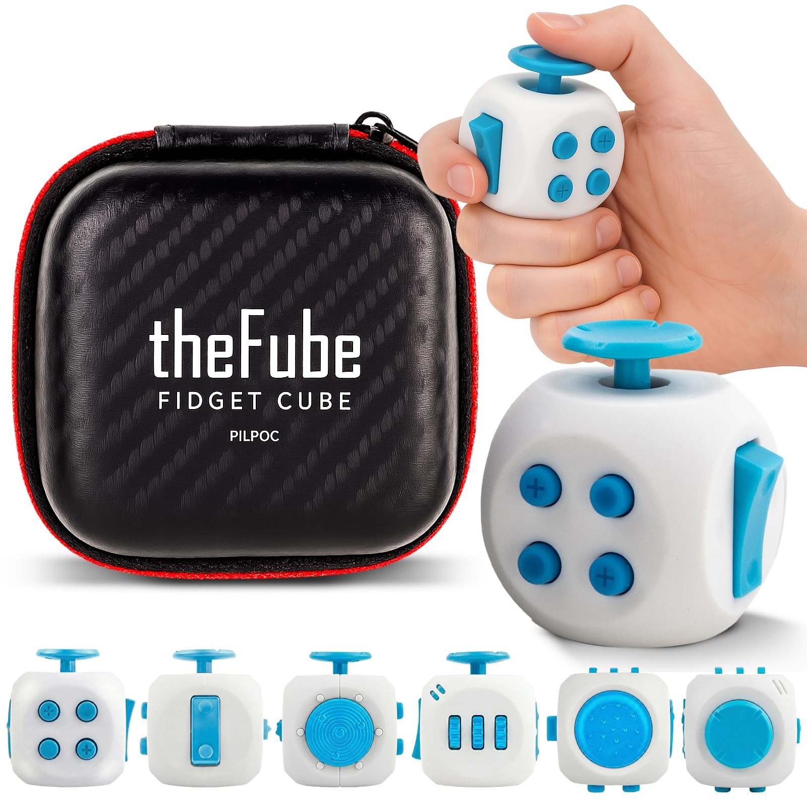 PILPOC theFube Fidget Cube, 6-Sided Stress Relief 25.4 mm, Pearl-sapphire