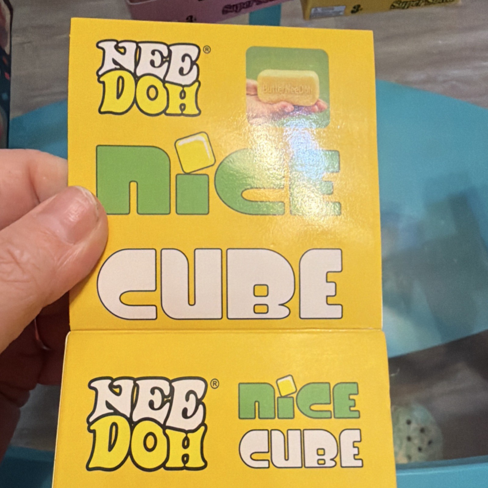 NeeDoh Nice Cube Butter Super Solid Squish Squeeze Toy Yellow/Pink 3+
