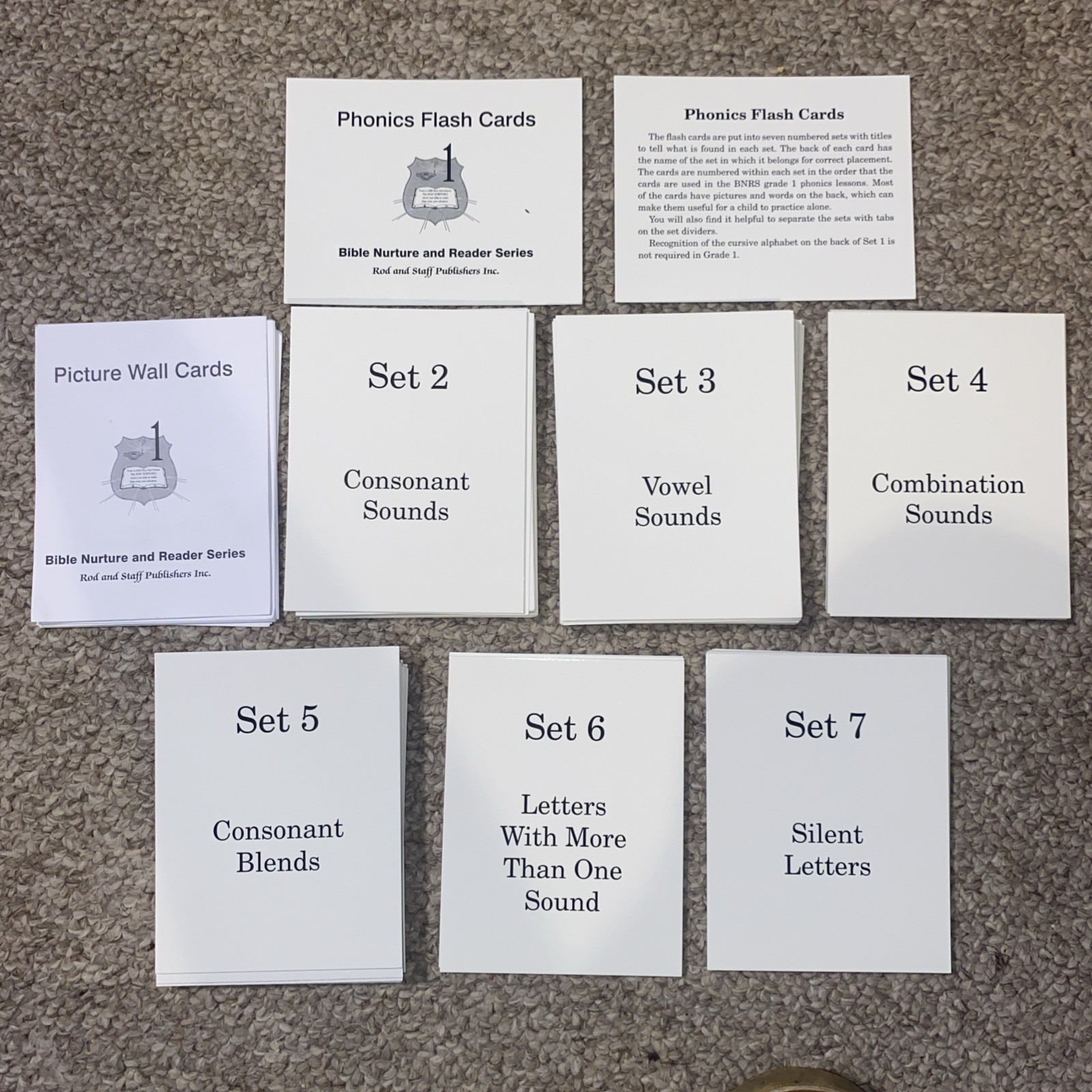 Phonics Flash Cards Rod and Staff Sets 2-7 With Picture Wall Cards 179 Count
