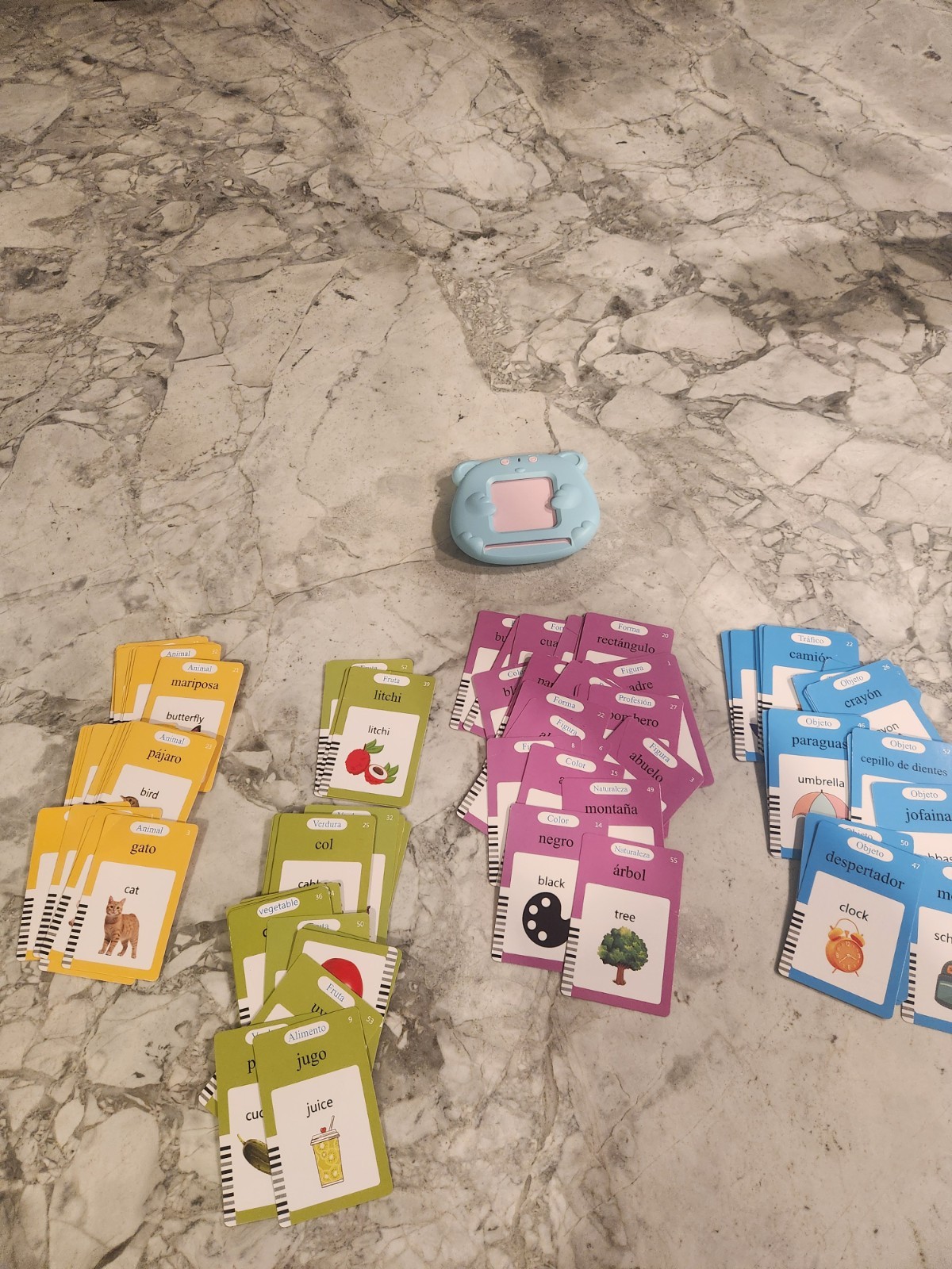 Spanish Language Vocabulary Flash Cards Set w/ Handheld Reader, Kids 3-7