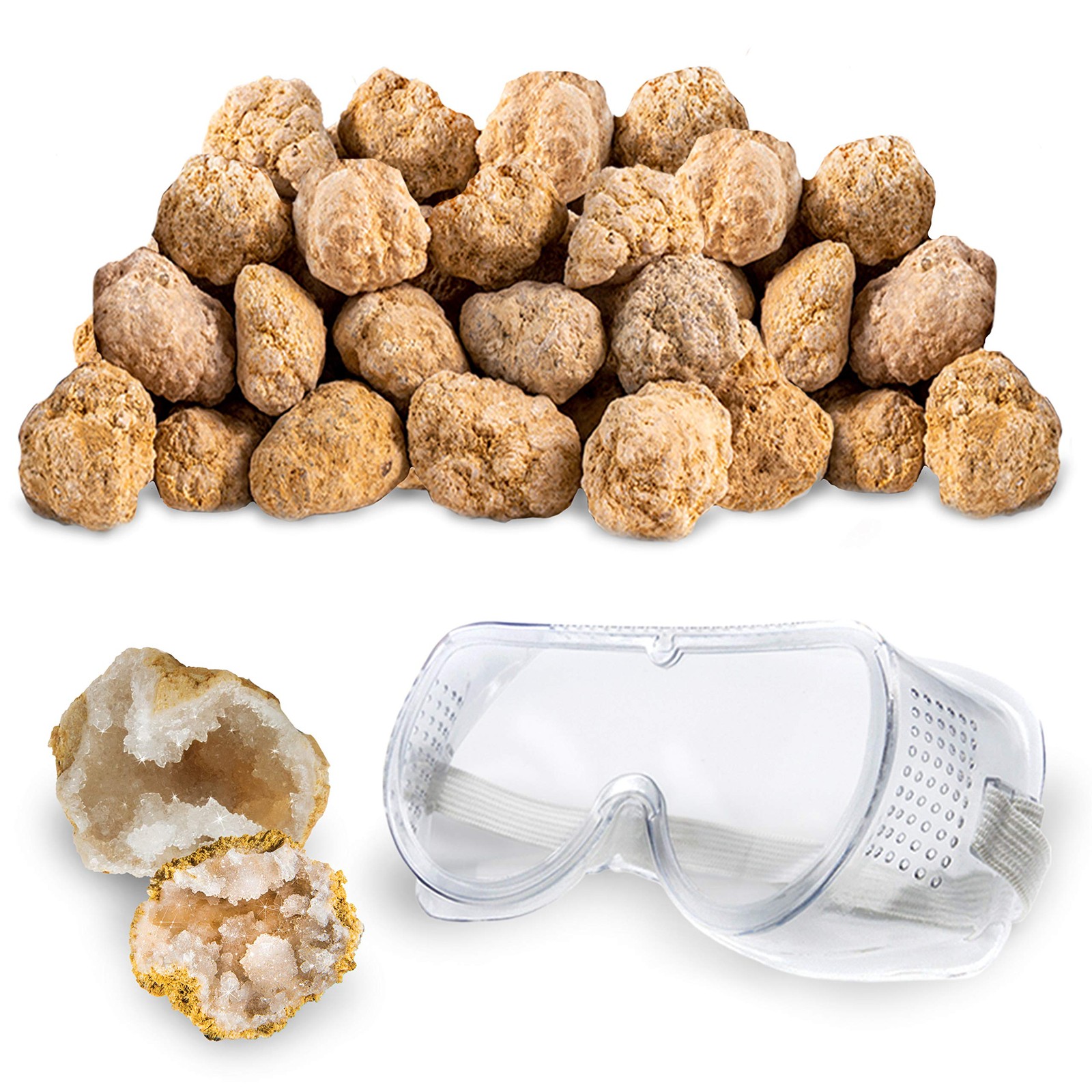 Moroccan Geodes 25 Large (1″-3″) Kit with Safety Goggles – Fun Family STEM