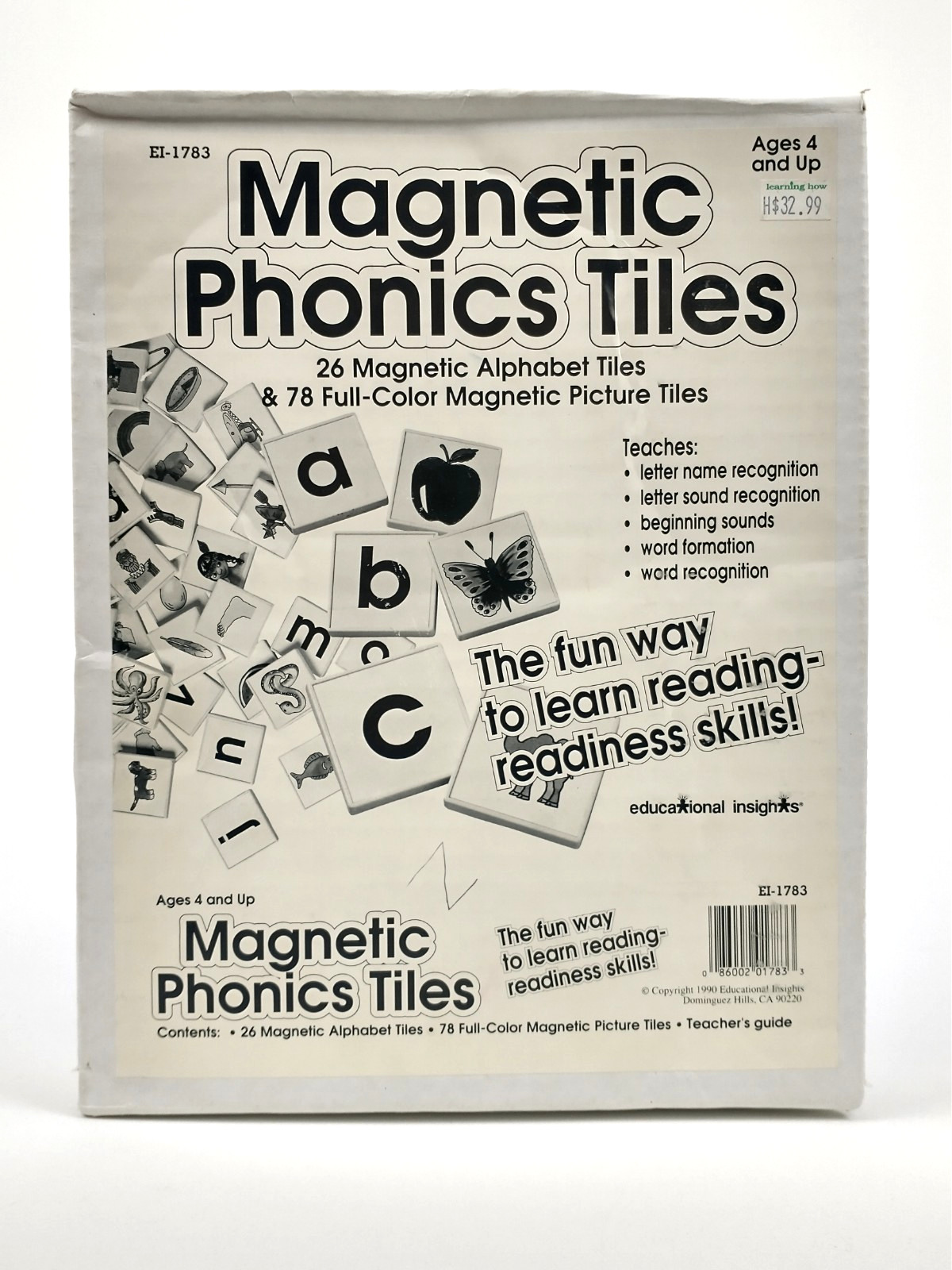 New Vintage 1990 Educational Insights 104 Piece Magnetic Phonics Tiles Set-1783A