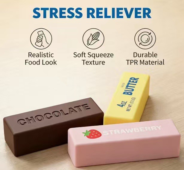 butter/chocolate/strawberry stick squishy, Set Of 3 Stress Reliving Sensory Toy