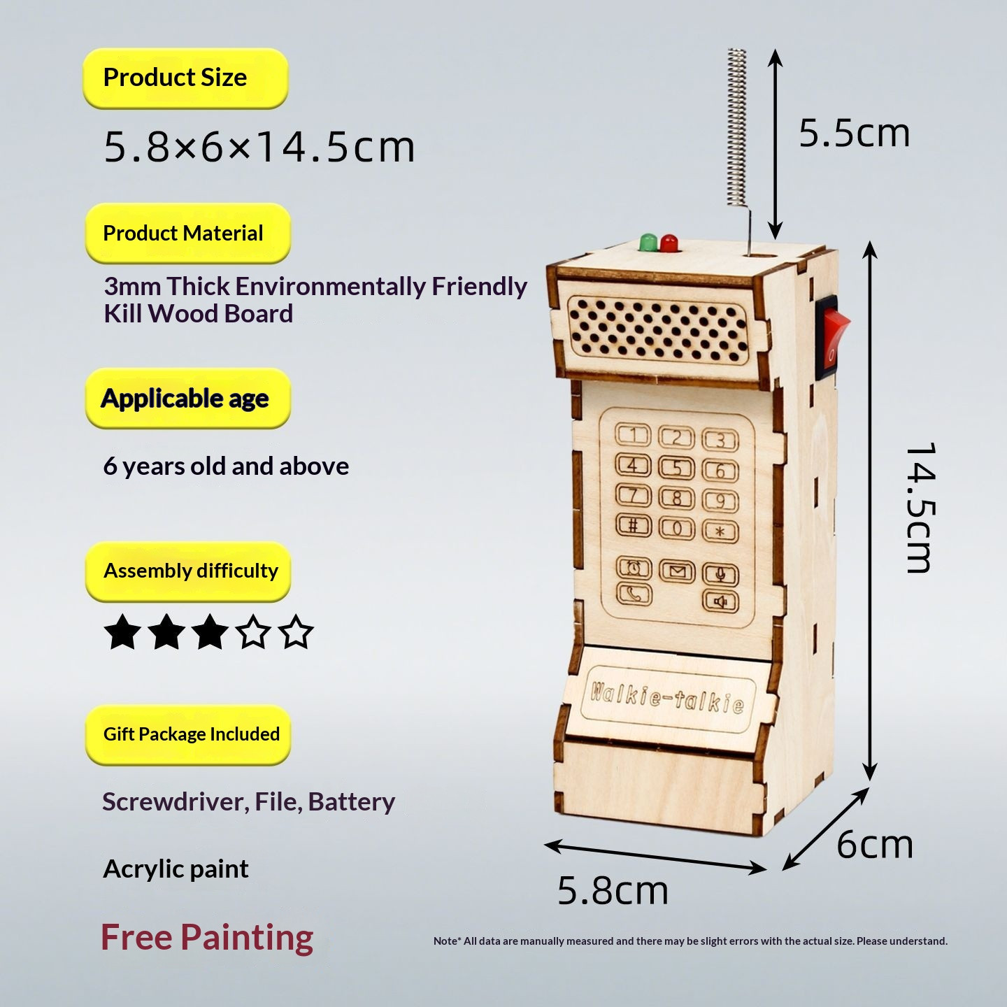 DIY Wooden Walkie Talkie Kit Assembly STEM Toy for Kids Teens Retro Style Gift
