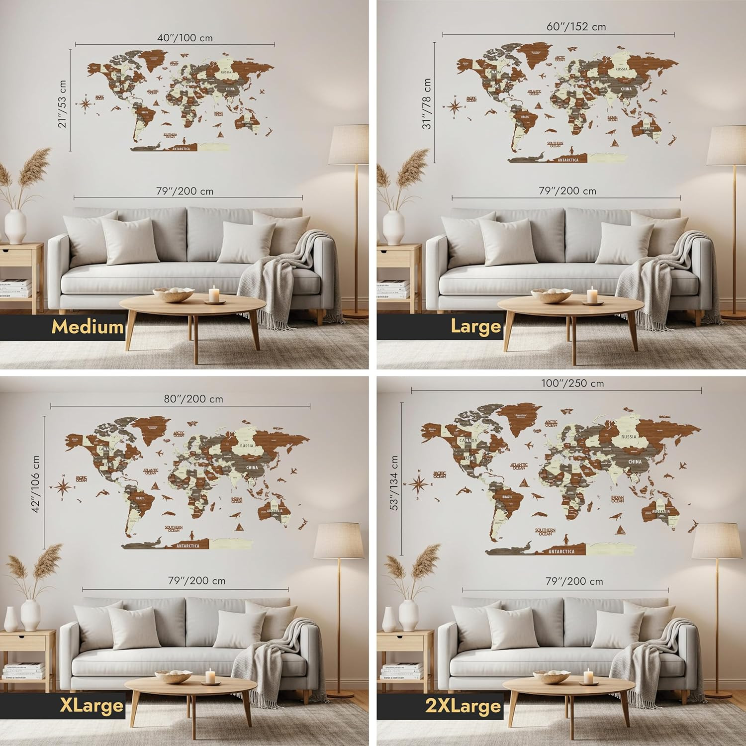 3D Wooden World Map Wall Decor Travel Map States Capitals Large Mixed Color