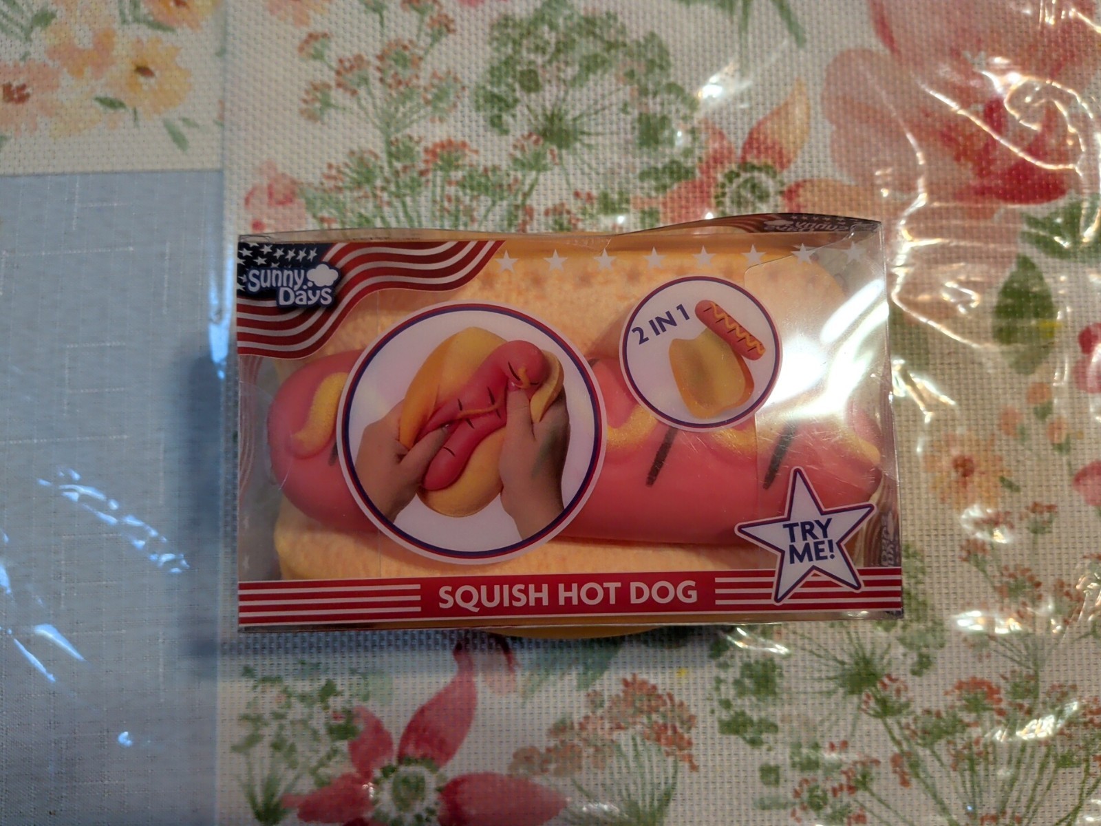 Squishy Hot Dog Squeezy Fidget Toy Sunny Days 2-in-1 Hotdog