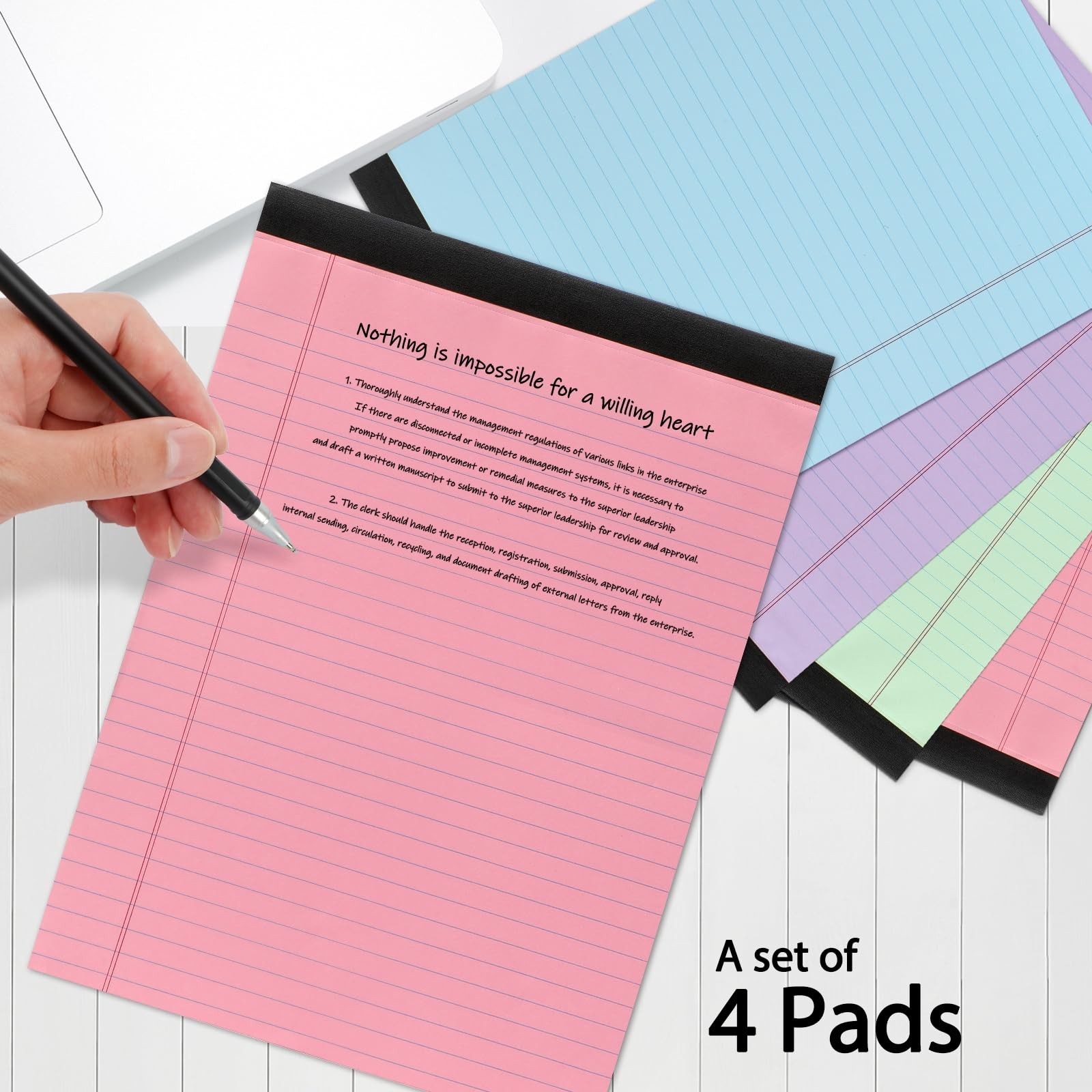 Toplive Colored Legal Pads 8.5 x 11 inch, 4 Pack Colored Writing Notepads Col…