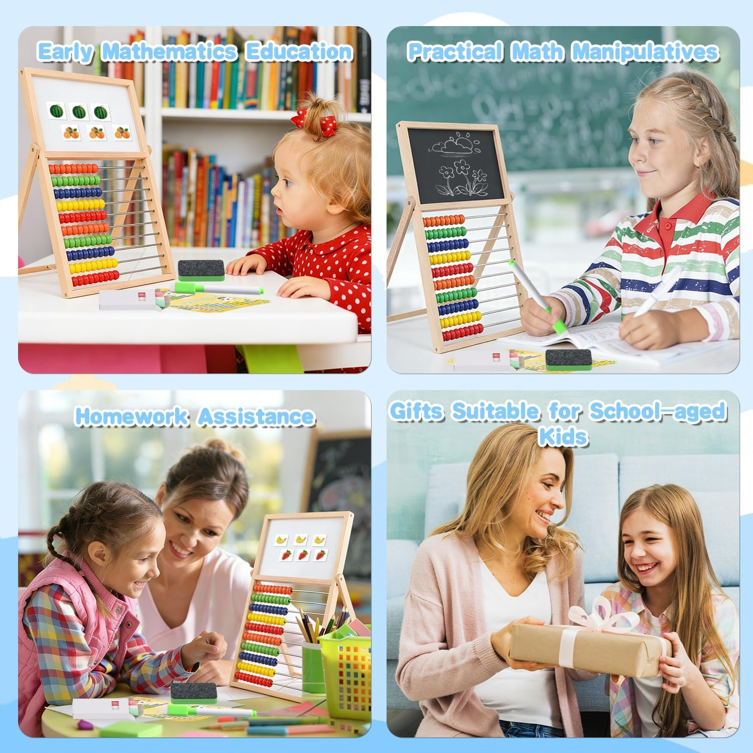 Wooden Abacus for Kids Math Games for Kids 3-5 4 5-7 6-8 Counters Toys with Doub