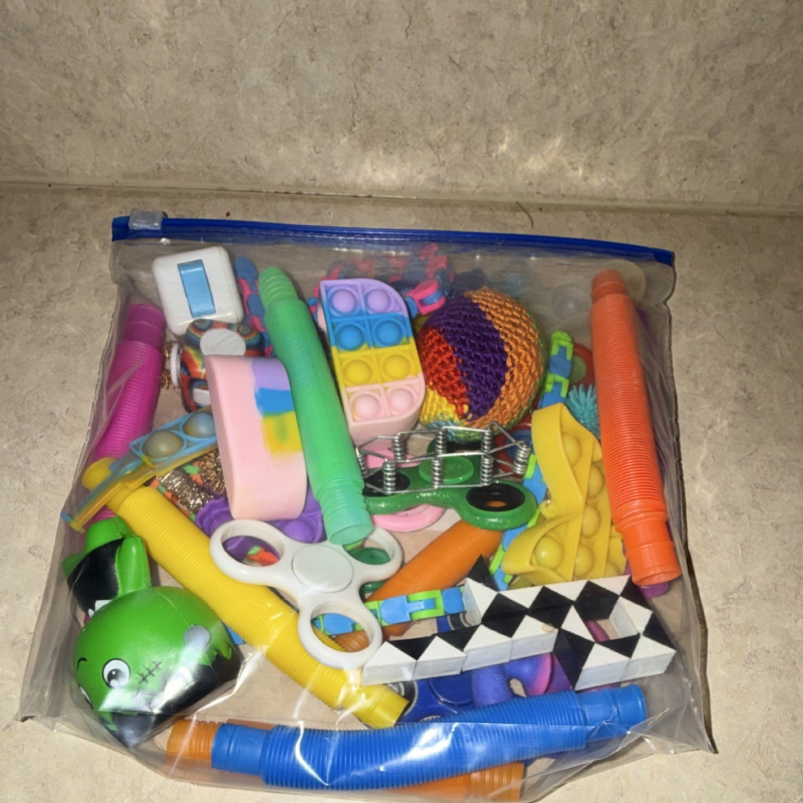 Tactile Sensory Fidget Toy Lot in Zipper Bag Pop-It Spinners Stress Toys