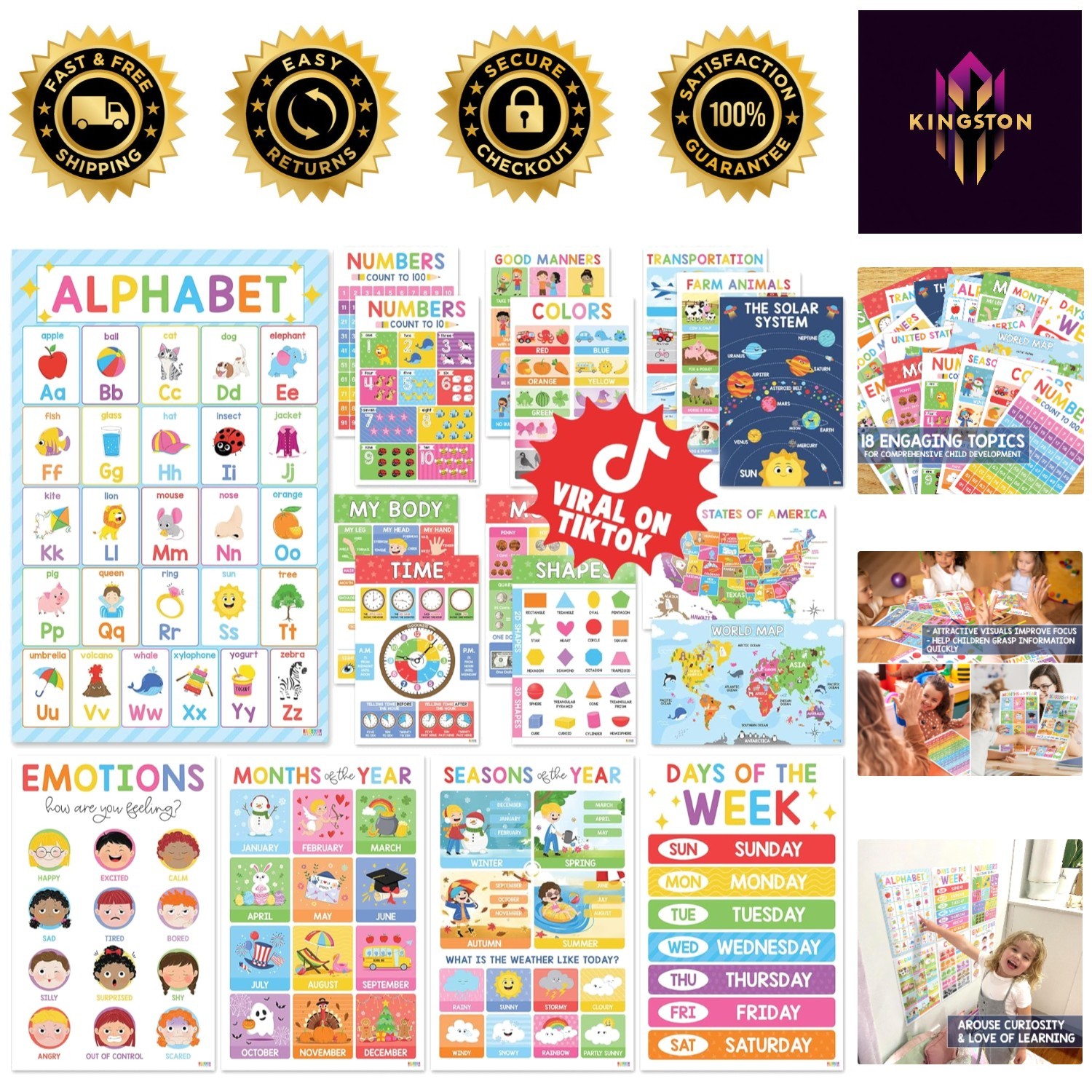 Essential 18 Educational Posters for Toddlers – Water-Resistant & Engaging