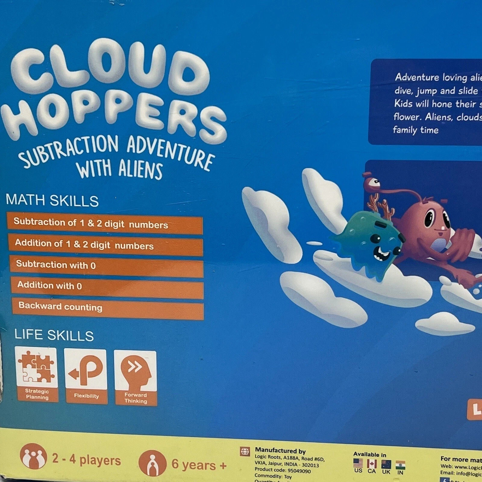 Logic Roots Cloud Hoppers Addition & Subtraction Board Game Educational Math FUN