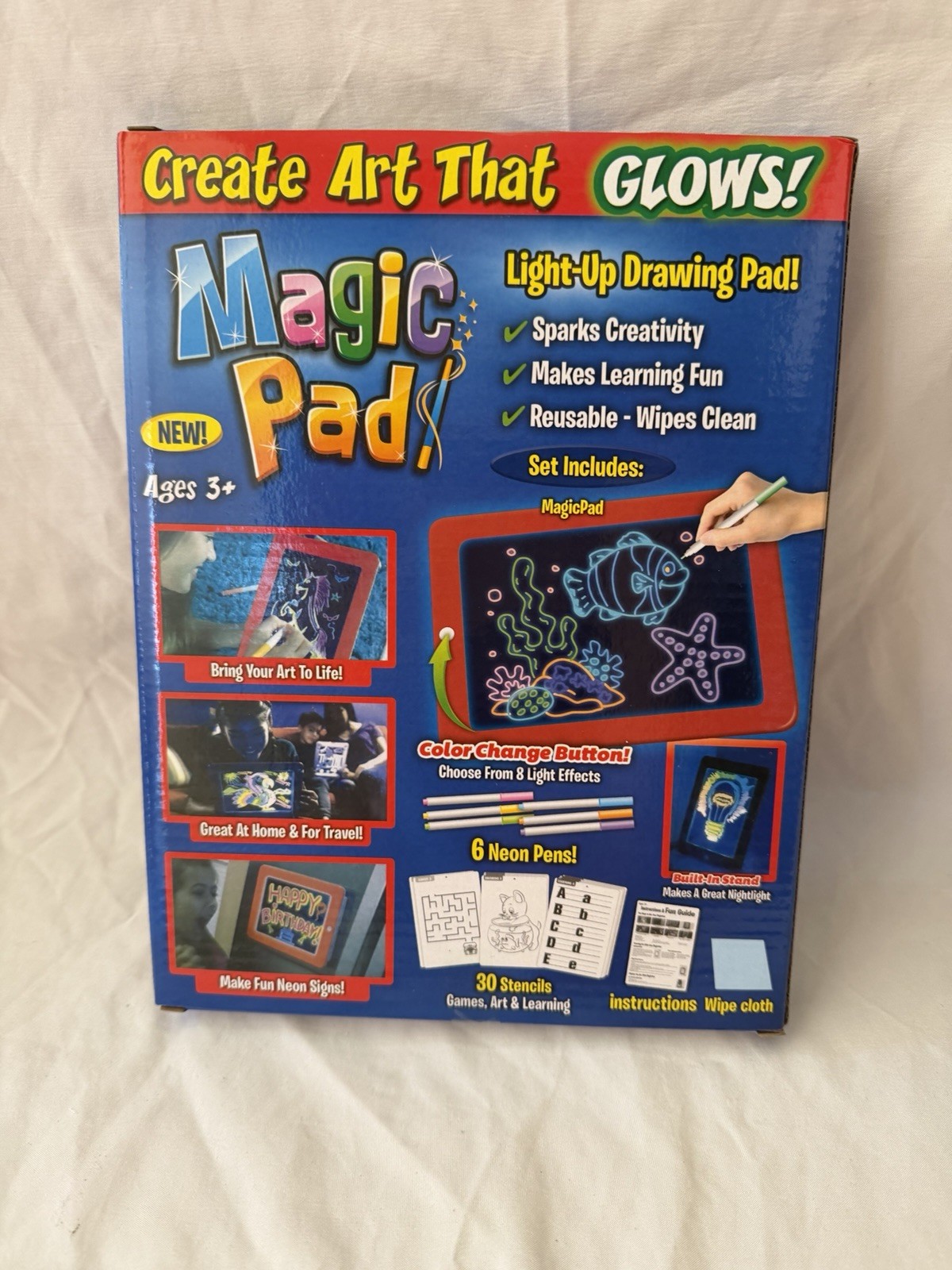 Magic Pad Light-Up Drawing Tablet Kids Art Set w/ Neon Pens Ages 3+