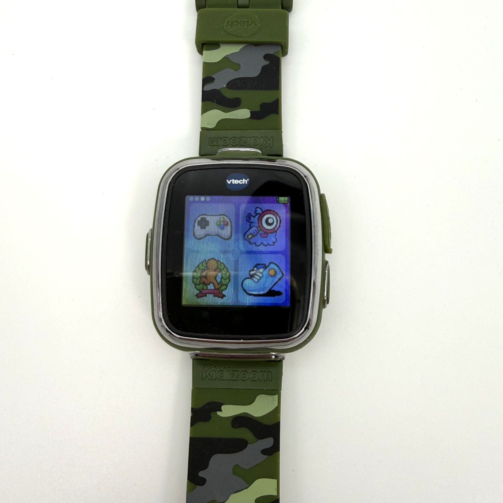 Vtech Kidizoom Kids Watch Green Camo Camera Video Calendar Games Tested WORKS