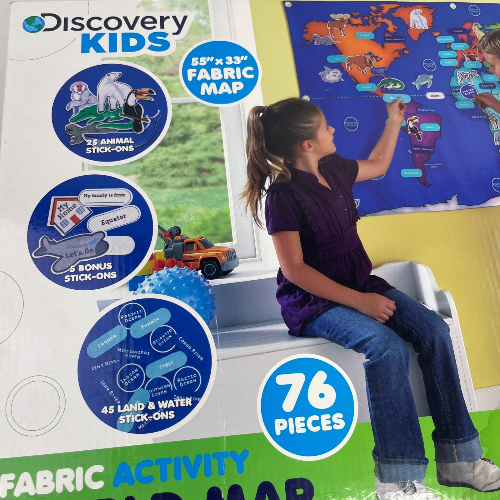Discovery Kids Fabric Activity World Map Continents Countries Oceans