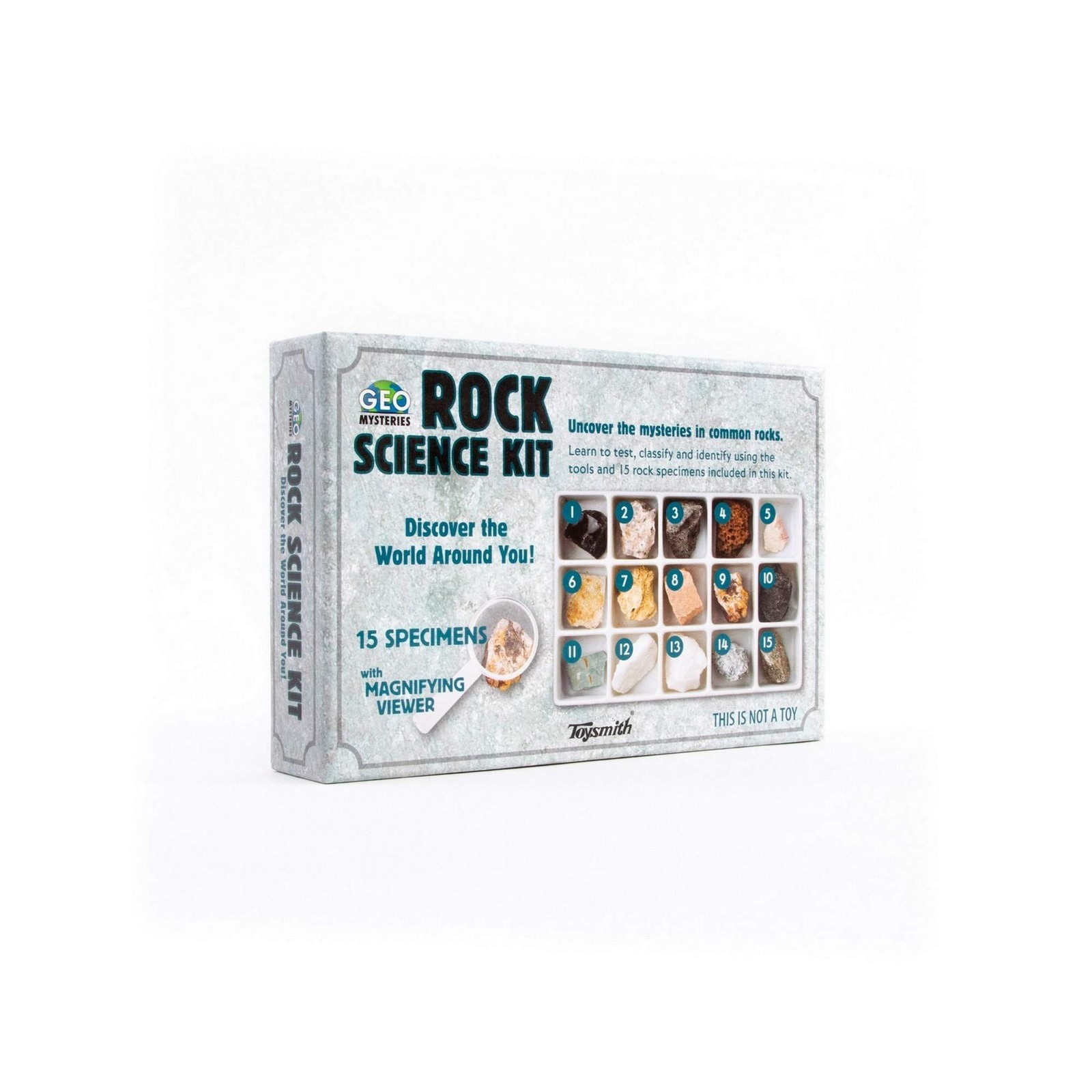 Toysmith Rock Science Kit 15 Specimens Magnifying Viewer Geology Fun for Ages 8+