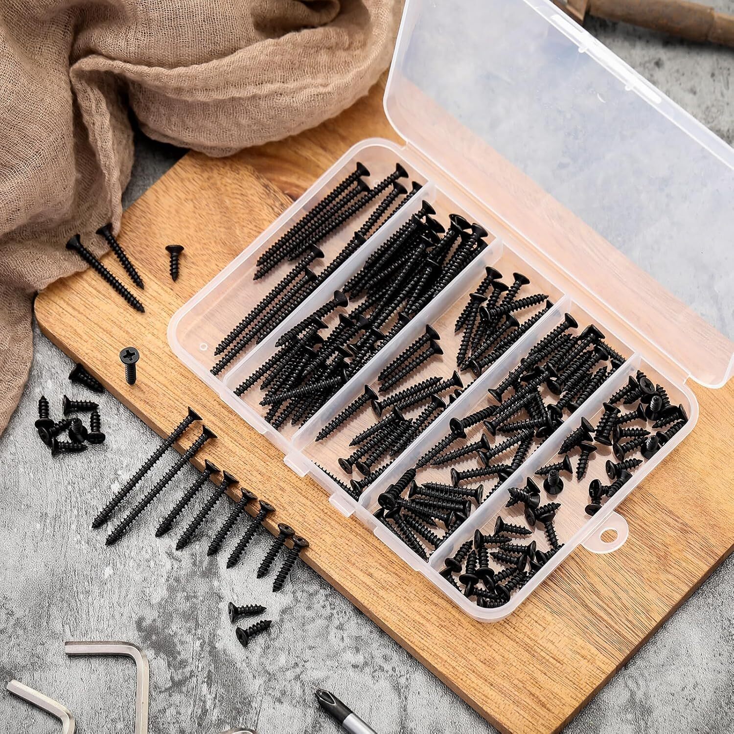 150PCS Black Wood Screws #6 Screws Assortment Kit 2”, 1-1/2”, 1-1/4”, 1”, 3/4”,