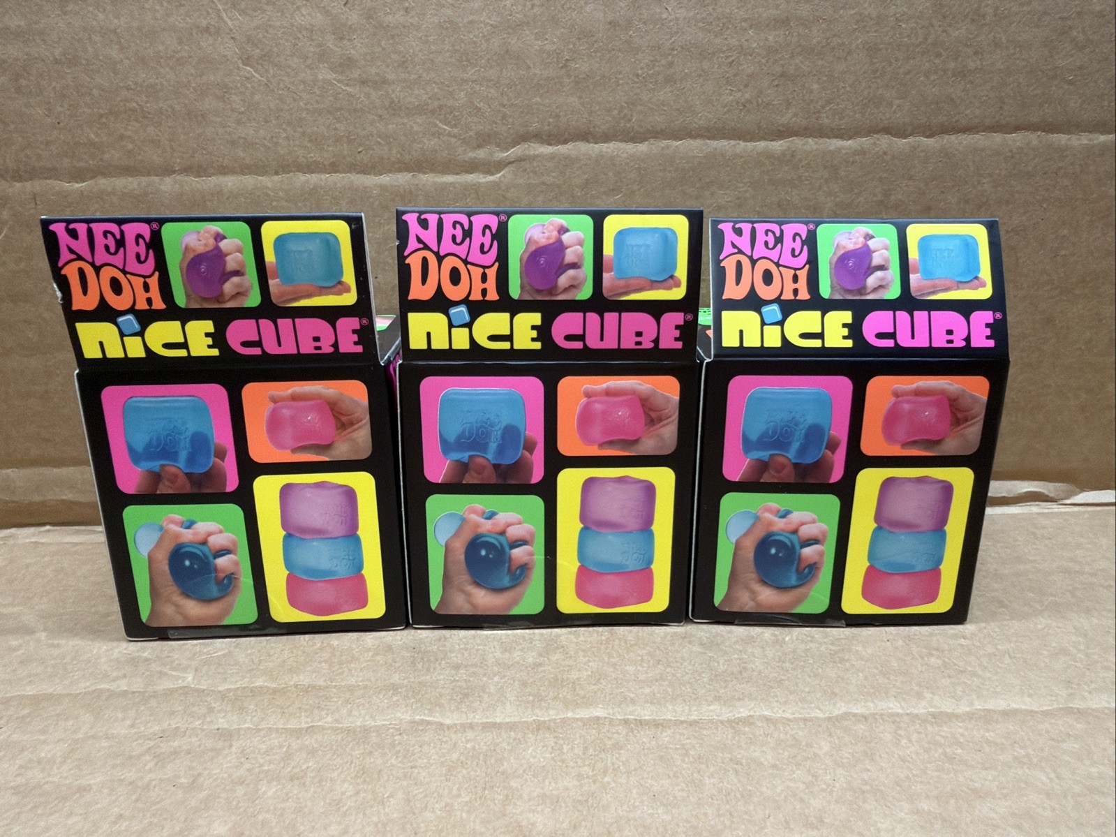NeeDoh Nice Cube Super Solid Squish! Blue Pink Purple Lot Of 3 New In Boxes