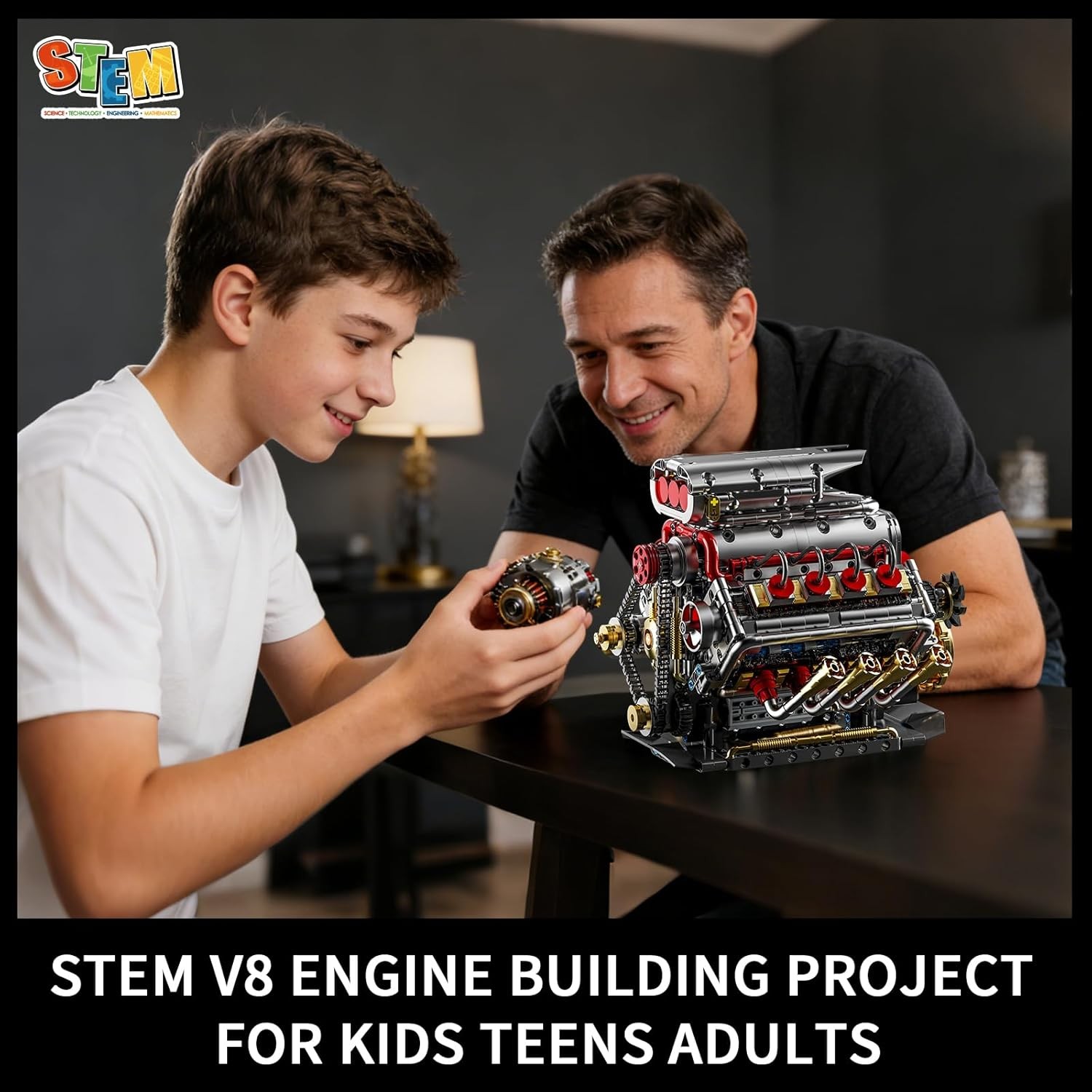 V8 Engine Model Kit That Runs 8-Cylinder Car Engine Building Set with Rechargeab